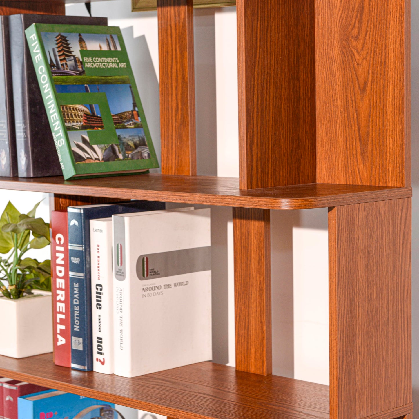 GDFStudio 65" H 6-Tier Bookshelf, Modern Freestanding Bookcase Shelves Organizer, Wood Book Shelf with Anti-Drop Panels, Open Back Display Storage Shelf Unit for Living Room Bedroom Office, Dark Oak