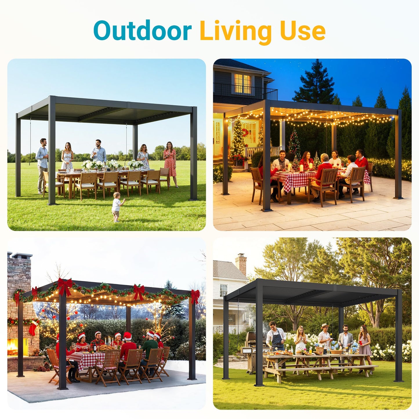 Louvered Pergola, 10' x 12' Outdoor Pergola, Metal Patio Gazebo with Adjustable Louvers Roof and Gutter System, Metal Hardtop Gazebo for Patio, Backyard, Deck, Garden, Dark Gray