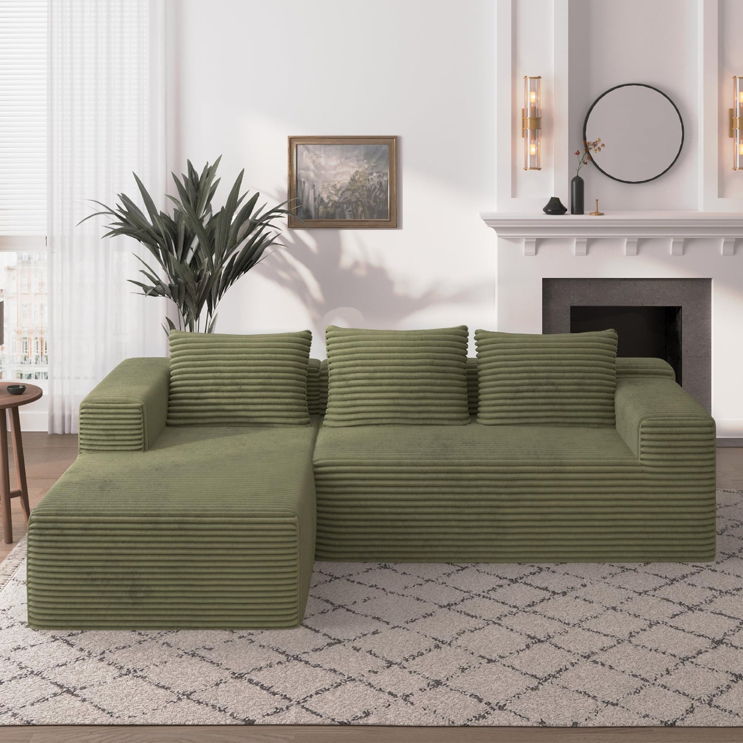 Attalee Modular Sectional Sofa for Living Room, L Shaped Compressed Corduroy Sectional Boneless Couches with Deep Seat and 4 Storage Pockets, Easy Assembly, Green