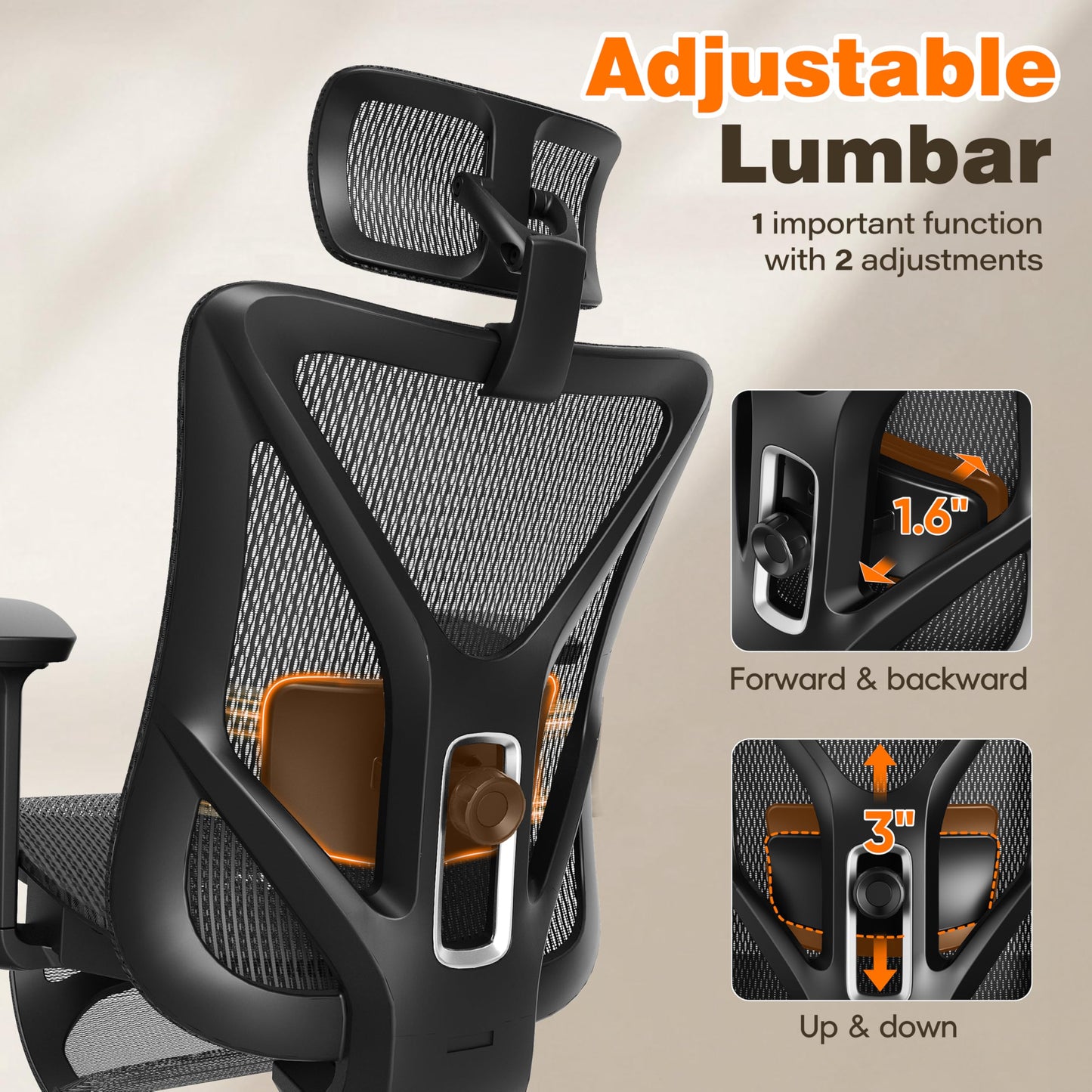 GABRYLLY Ergonomic Office Chair with Footrest, 135° Reclining Desk Chair with Adjustable Lumbar Support,3D Armrest,Headrest & Large Steel Base, 300LBS Heavy Duty Mesh Chair