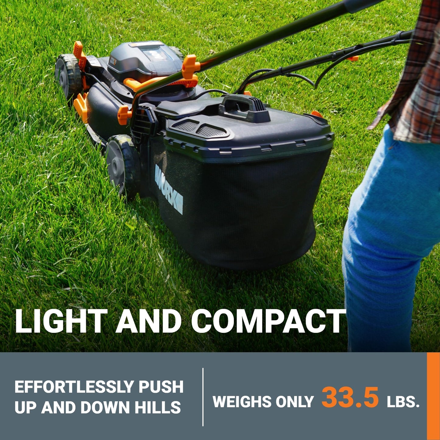 WORX 17" Cordless Lawn Mower, 2 in 1 Electric Mower Cuts Quietly, Compact & Lightweight Push Lawn Mower with 7-Position Height Adjustment for Small Yards, 2 Batteries & Charger Included, WG743