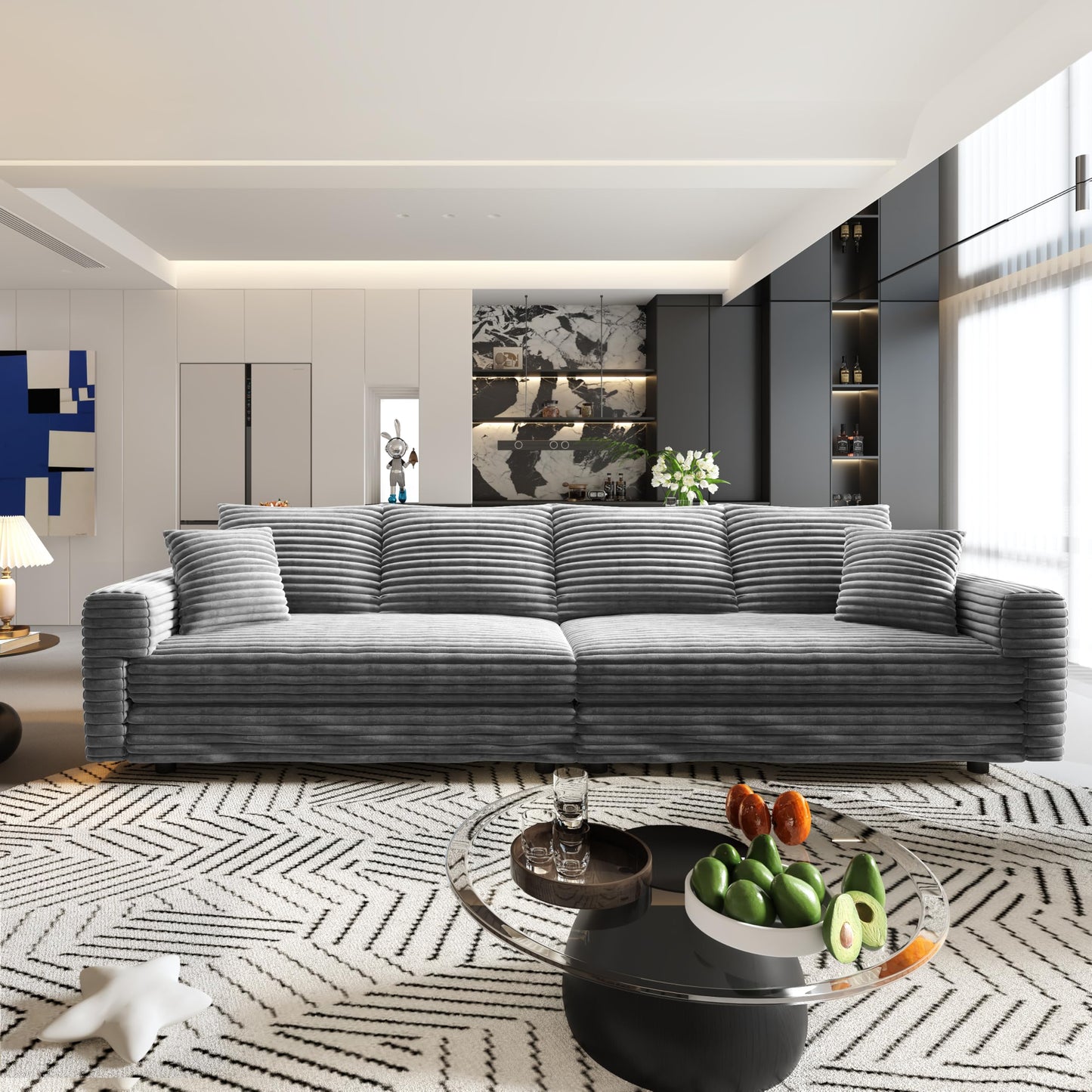 KEIKI 102.4" Sectional Couches, Modern Comfy Upholstered Sofa Cloud Couch, Deep Seat 4 Seat Sofa Set with Soft Pillows for Living Room Bedroom,Apartment,Office, Grey