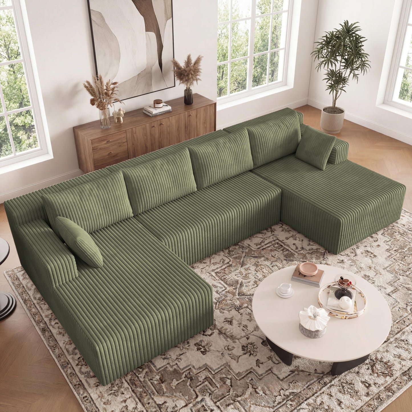 124 Inch Oversized Boneless Sectional Sofa Cloud Couch for Living Room - Symmetrical U Shaped Modular Couches Set with Double Chaise, No Assembly Floor Compression Sofa & Couch