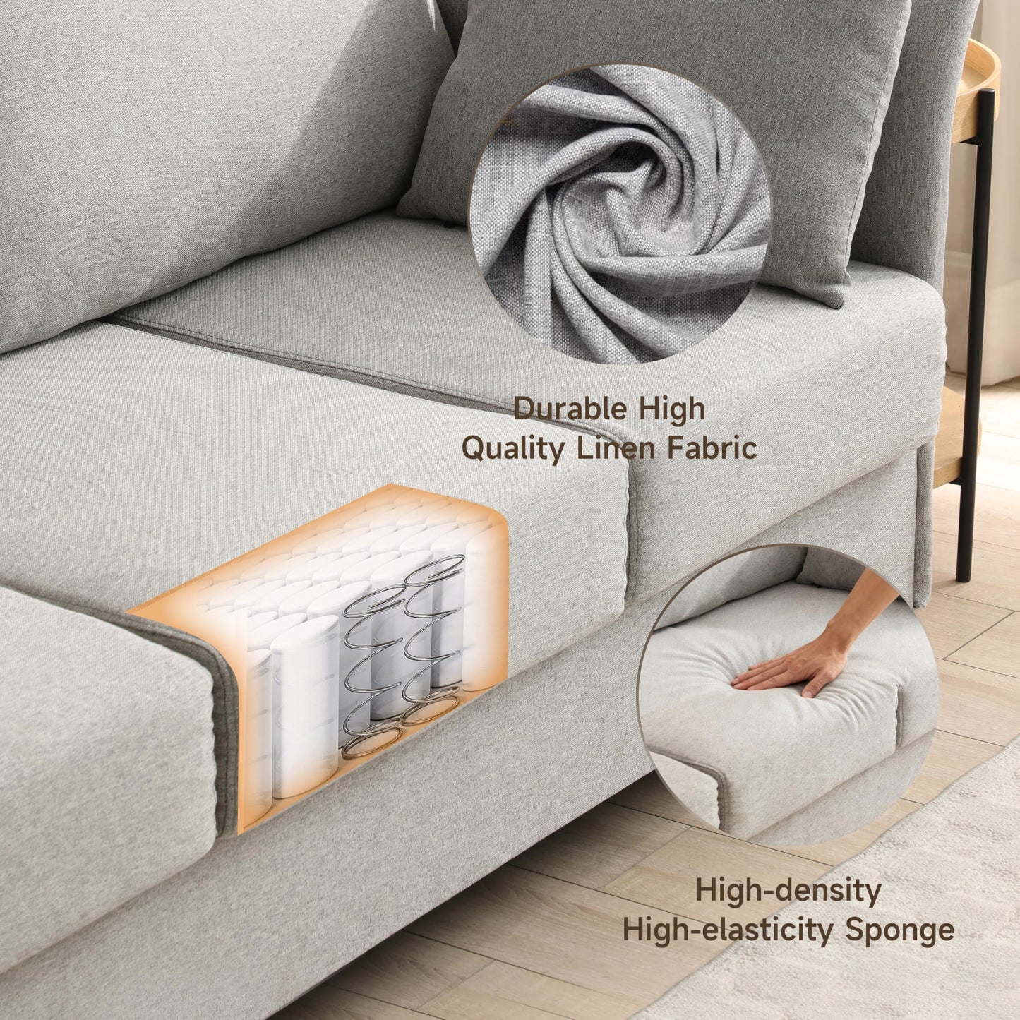 FAVSH 65" Mid Century Modern Loveseat Sofa, Upholstered Linen 3-Seater Couch with Deep Seating, Small Space Loveseat for Living Room Bedroom Apartment Office, Easy Assembly, Silvery Grey