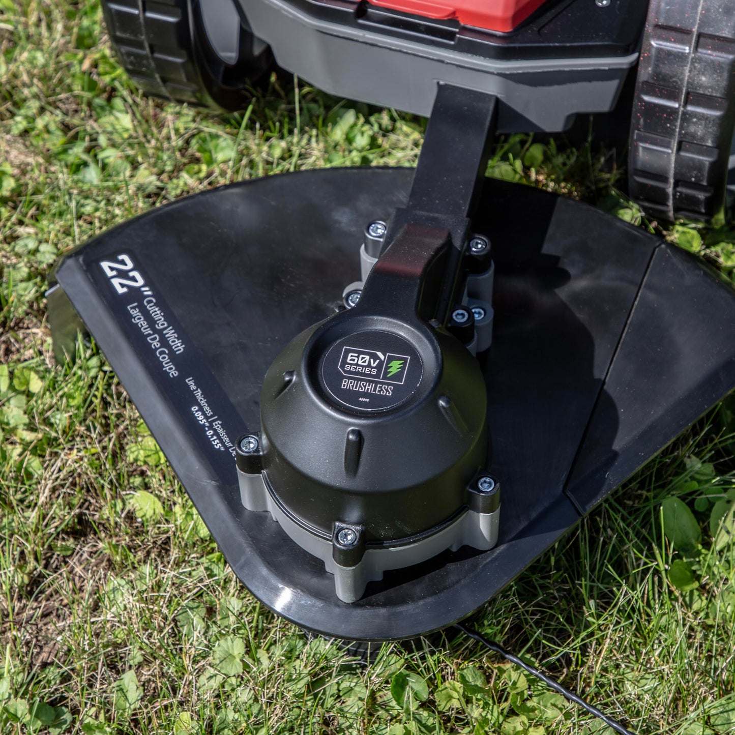 Earthquake 60V Walk Behind String Mower, Includes Two 4Ah Batteries, 22” Cutting Diameter, Three Cutting Speed Dial, 14” Never-Go-Flat Wheels, Easy Assembly, Adjustable Handlebar, Model #44965