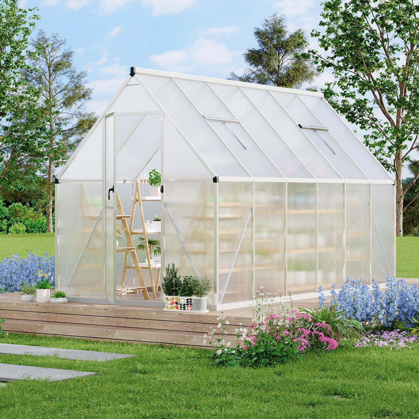 GarveeLife 6X11FT Polycarbonate Greenhouse with Aluminum Frame, Polycarbonate Greenhouse for Outdoors, Greenhouses with Ventilation, Aluminum Large Walk-in Greenhouses for Outside