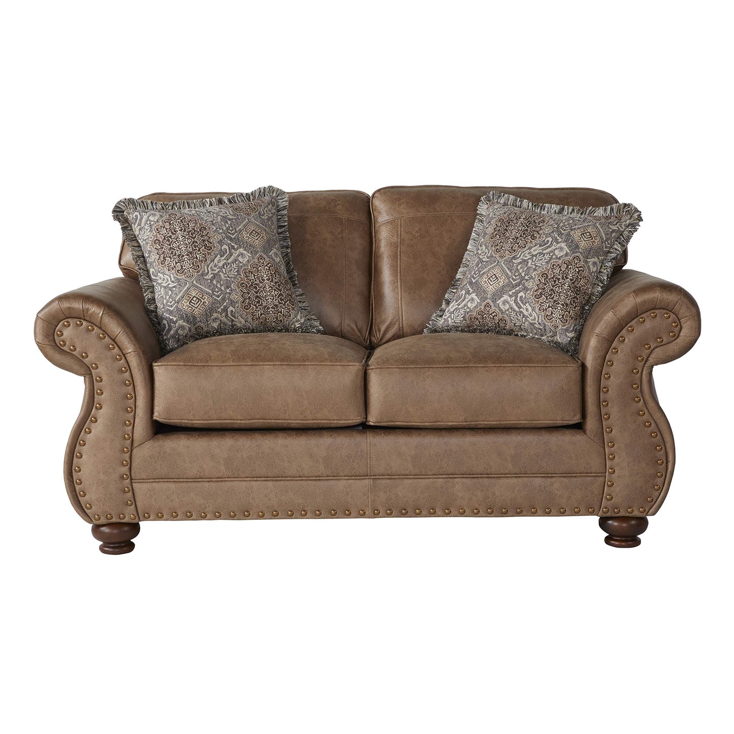 Roundhill Furniture Leinster Fabric Upholstered Nailhead 3-Piece Livingroom Set, Sofa, Loveseat, and Chair Set in Jetson Ginger