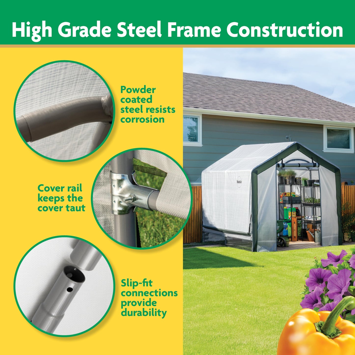 Miracle-GRO 6' x 8' x 6' Outdoor Mini Walk-in Greenhouse Plant Tent, All-Season Small Walk-in Plant Growth Accelerator with UV-Treated Fabric Cover and Zippered Panels, Clear