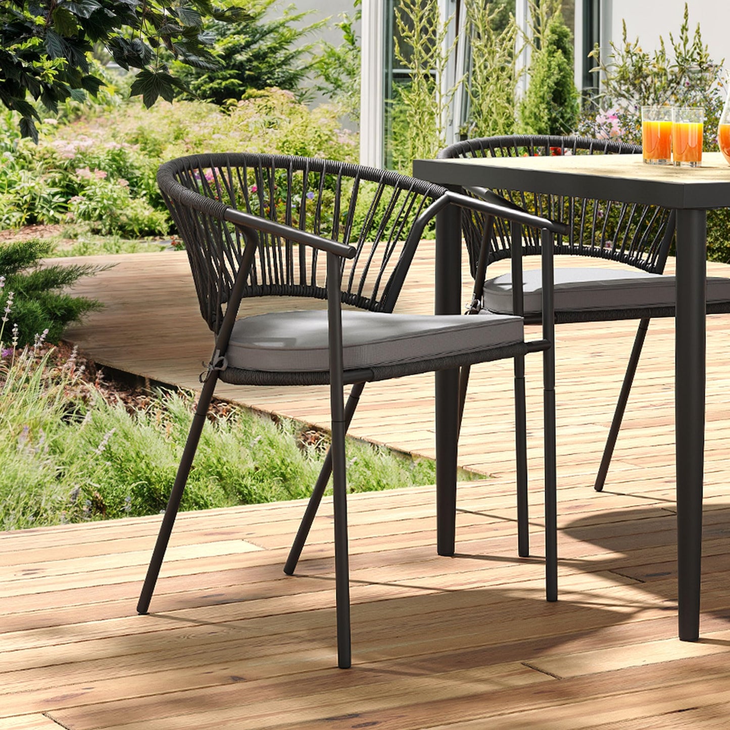 YITAHOME Outdoor Dining Chairs Set of 6 with Cushion, Stacking Chairs Set of 6 All-Weather Outdoor Chair Wicker Patio Armchairs Bistro Chairs Set Rattan Chairs Set for Garden Backyard Poolside
