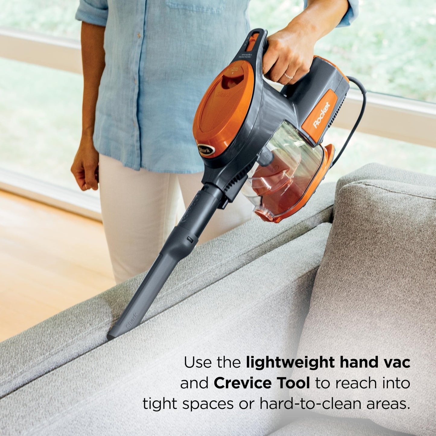 Shark Rocket Ultra-Light | Corded Stick Vacuum Cleaner for Carpet, Rugs & Hard Floors | Lightweight Hand Vacuum for Pet Hair & Upholstery | Swivel Steering | 2 Attachments | Gray/Orange | HV301