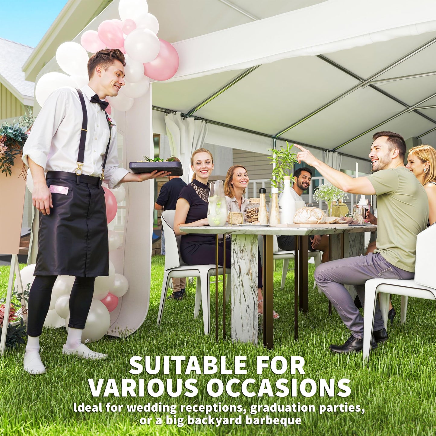 Outsunny 19.5' x 39' Heavy Duty Party Tent Outdoor Gazebo Wedding Tent Event Shelter Carport BBQ with Removable Sidewalls & Windows, Outside Waterproof Canopy for Parties, White