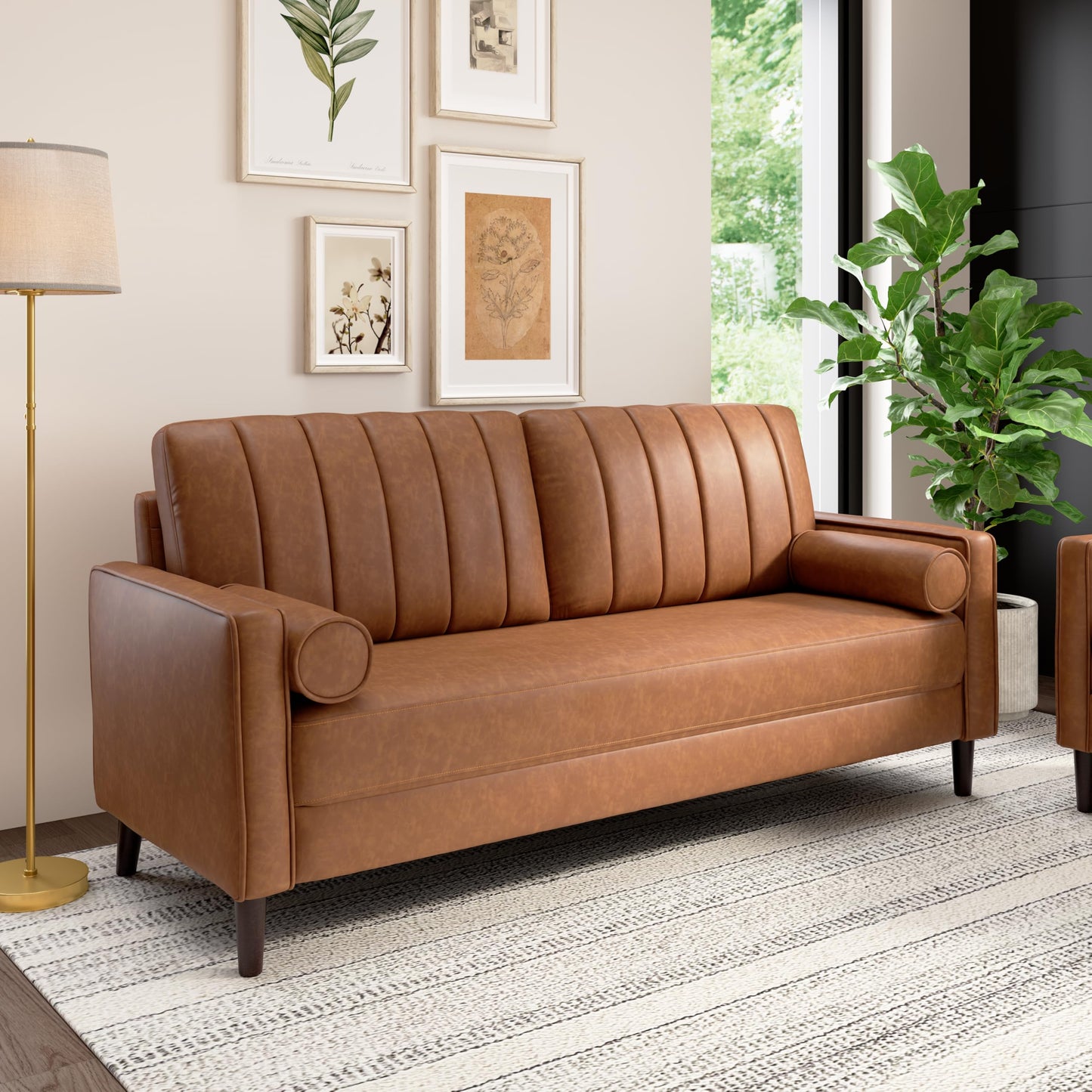 Bush Home 77-inch Sofa, Living Room Furniture, Max Collection, Buffed Camel Vegan Leather