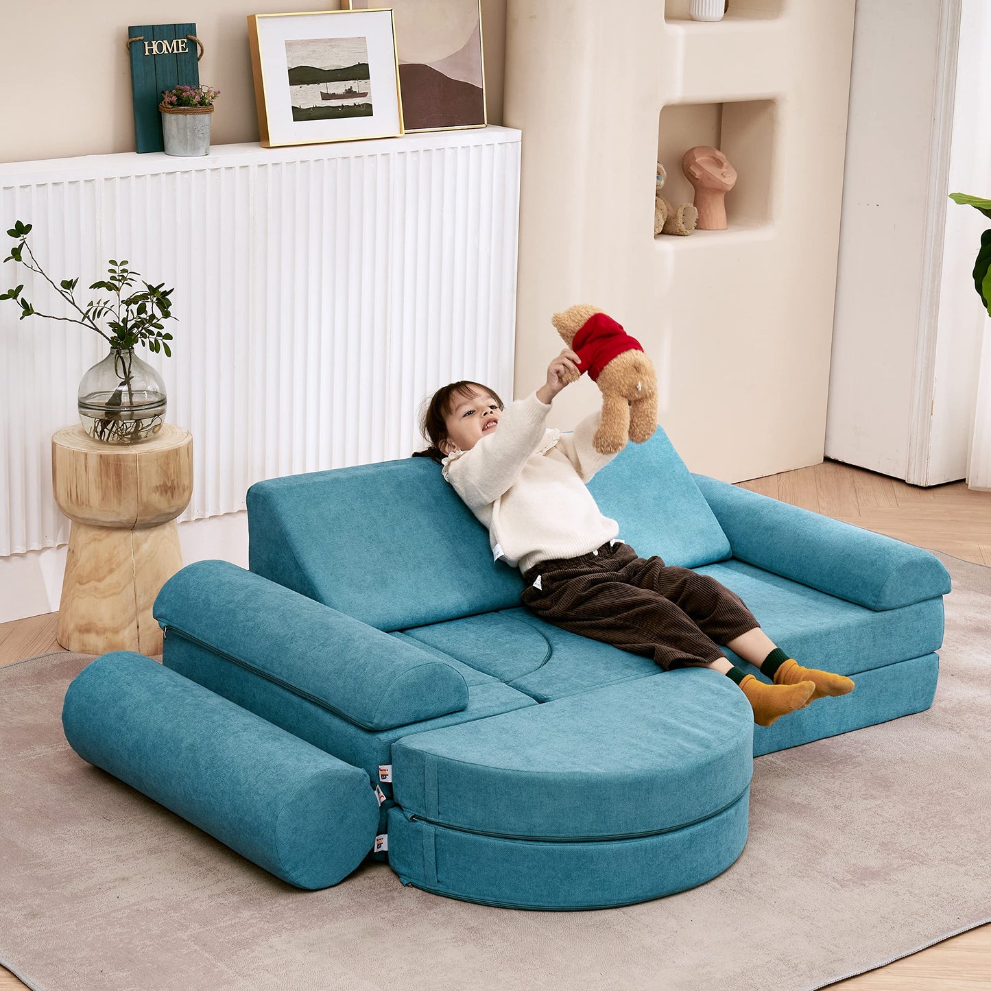 jela Couch 14PCS Luxury, Floor Sofa Modular Furniture for Adults,Kids. Playhouse Play Set for Toddlers Babies, Modular Foam Play Couch, Modular Sectional Sofa (Teal, 57"x28"x18")