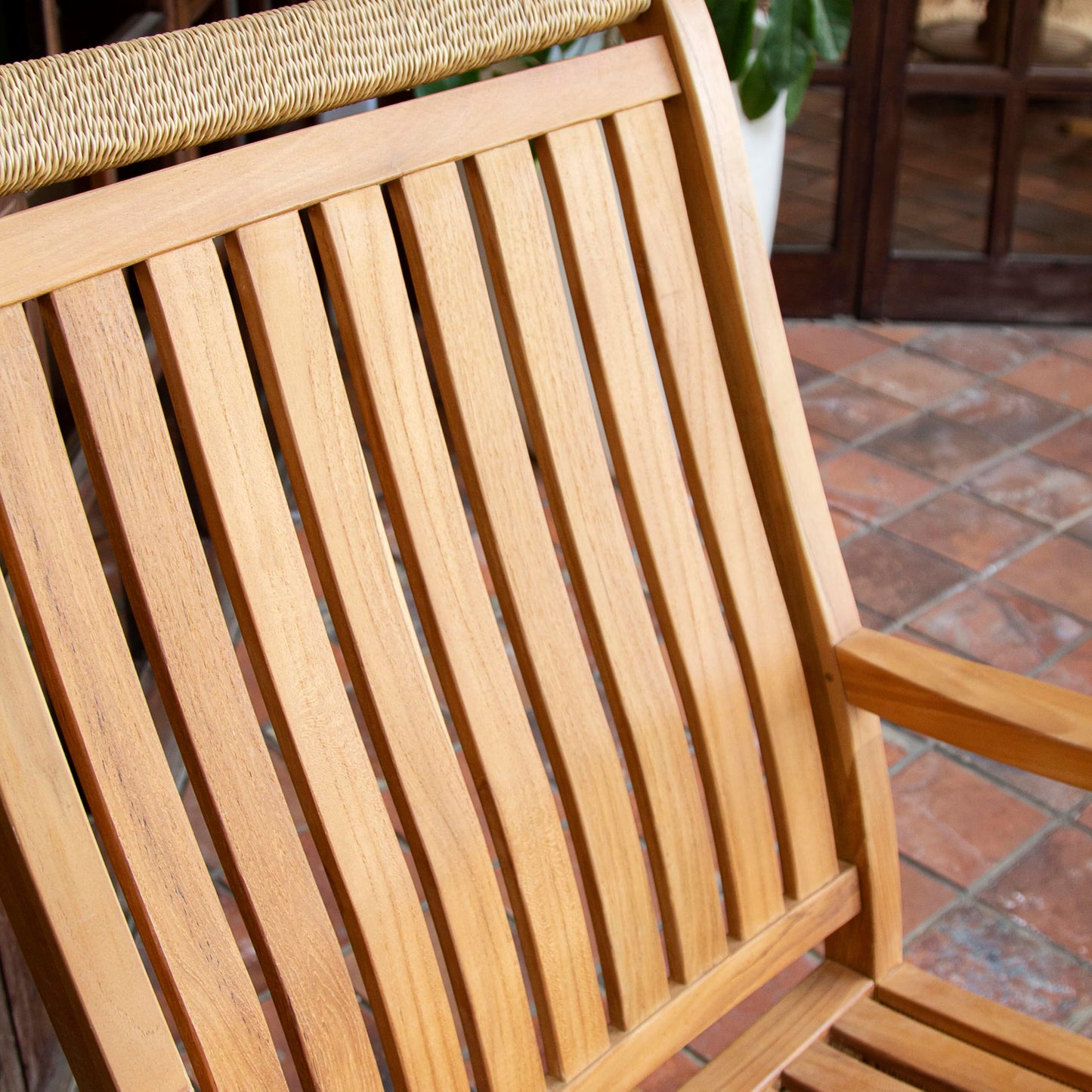 Cambridge Casual Marrakesh 3-Piece Teak Rocking Chair Conversation Set – Solid Wood Patio Seating with Honey Twist Wicker & Side Table, Weather-Resistant Outdoor Furniture for Porch or Garden