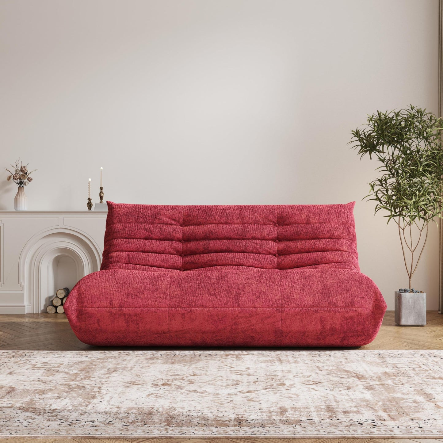 YVDNHP Bean Bag Chair, Loveseat Fireside Chair Bean Bag Sofa Large Bean Bag Chair for Adults, 2 Seater Bean Bag Chairs for Teens with High Density Comfortable Foam, Bean Bag for Living Room (Red)
