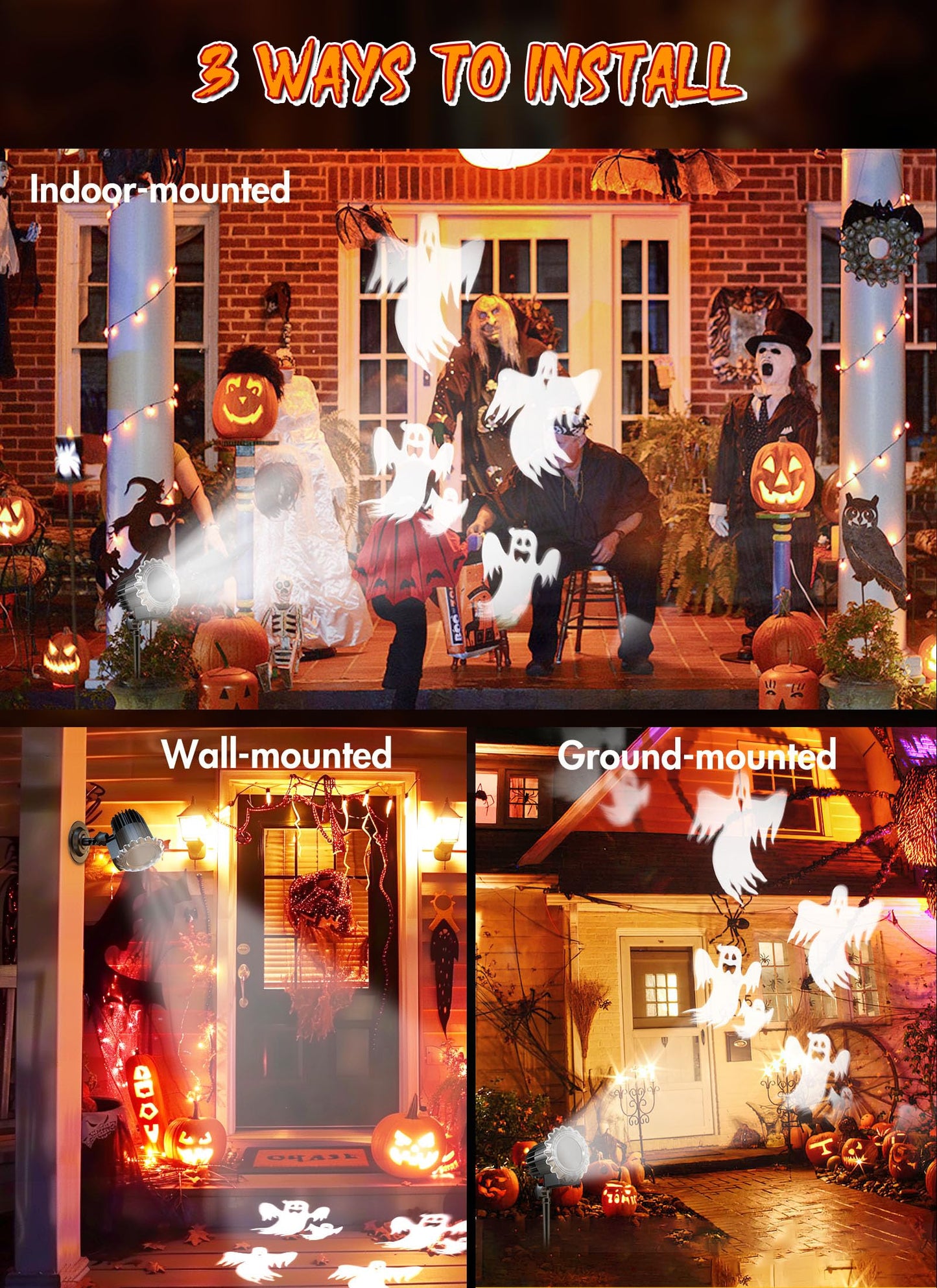 Minetom Halloween Projector Lights, Rotating Ghost, Waterproof, Model SE668-001, Black