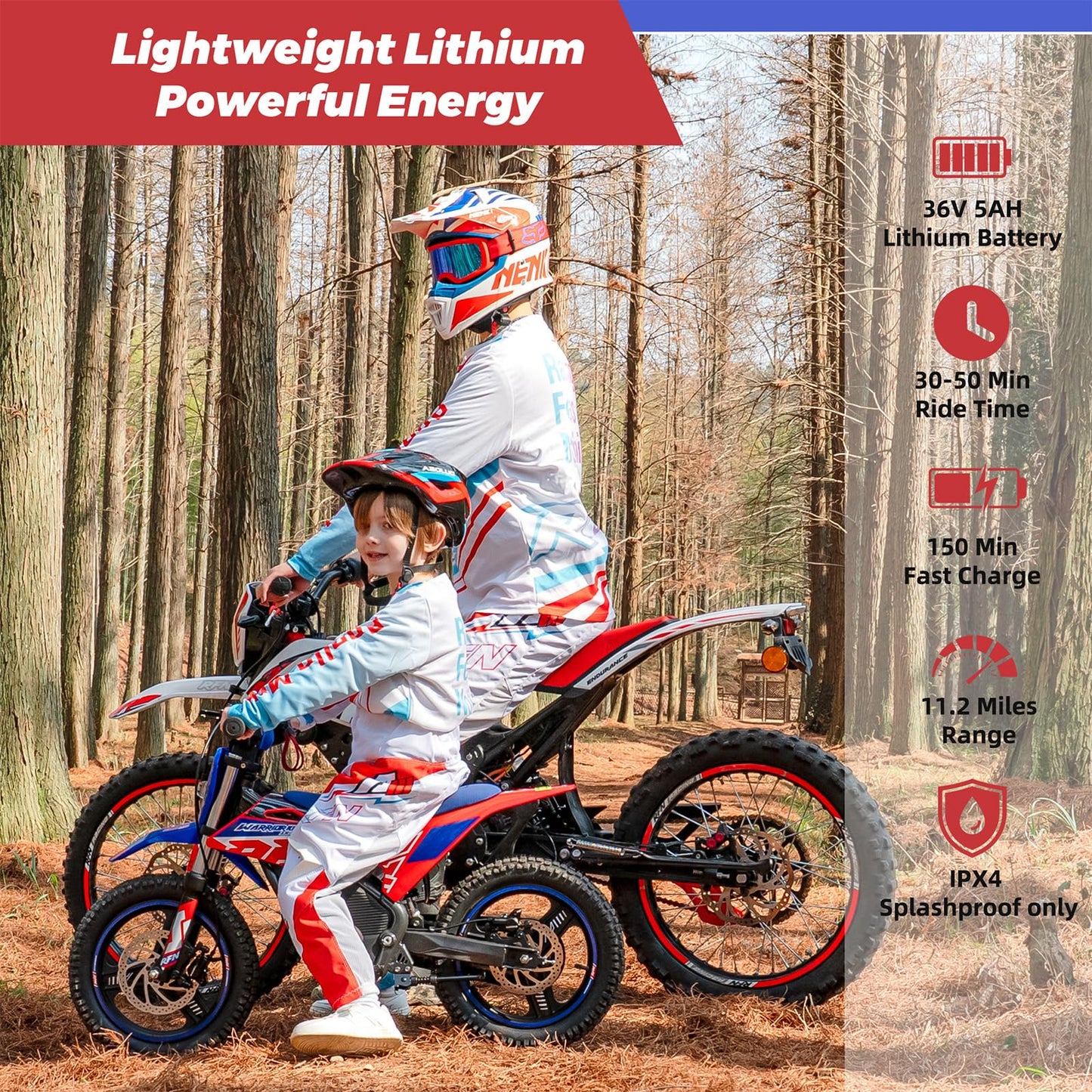 RFN E350 36V Kids Electric Dirt Bike, Electric Motorcycle with 500W Motor | 18.6 mph Max Speed, 11.2-Mile Range & 3 Speeds for Ages 4-8