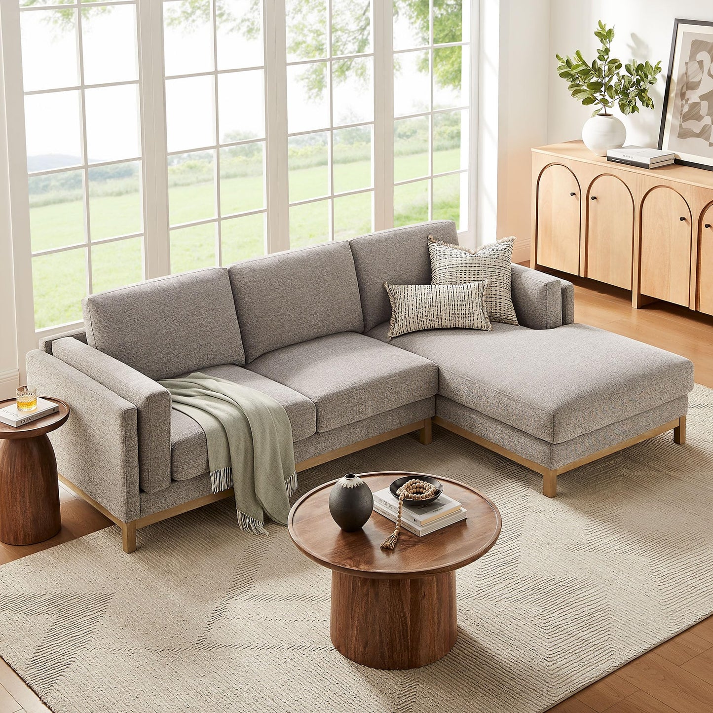 Modway Roscoe Right-Facing Sectional Sofa with Chaise in Pewter - 2-Piece Mélange Chenille Fabric Deep Seat Couch, L Shaped Modular for Living Room or Lounge