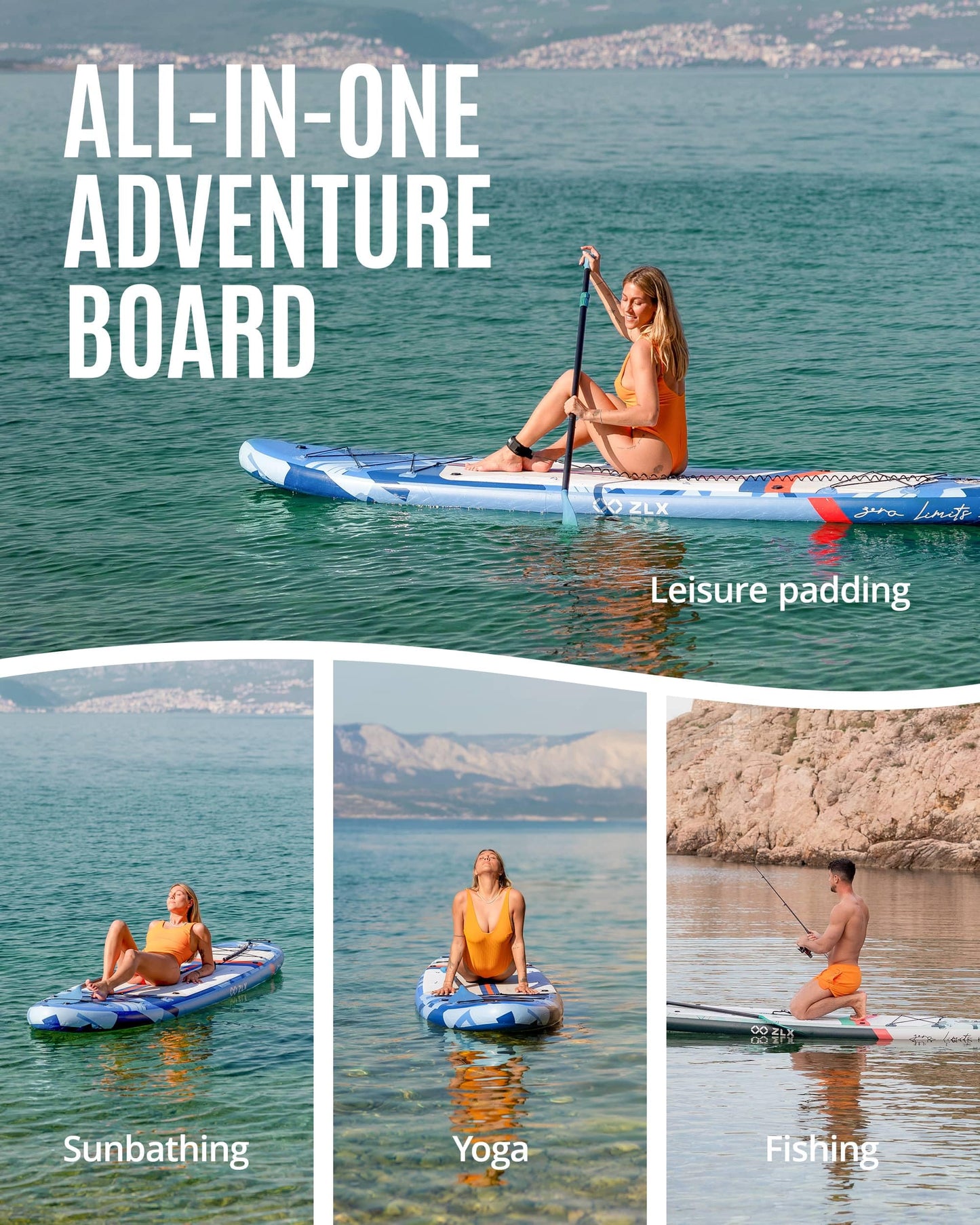 ZLX 11'6"x35" Ultra Wide Inflatable Stand Up Paddle Board | Stable Non-Slip Deck Pad, Unique Fin System, Premium SUP Accessories & Backpack - Upgraded Pump for Adults, All Skill Levels