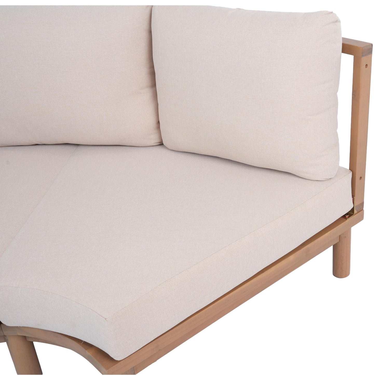 Merax 5 Piece Patio Acacia Wood Curved Sectional Sofa Set, Outdoor Half- Moon Sofa Couch with Waterproof Cushions, 1 Coffee Table for Garden, Lawn, Backyard, Poolside, Beige+Brown