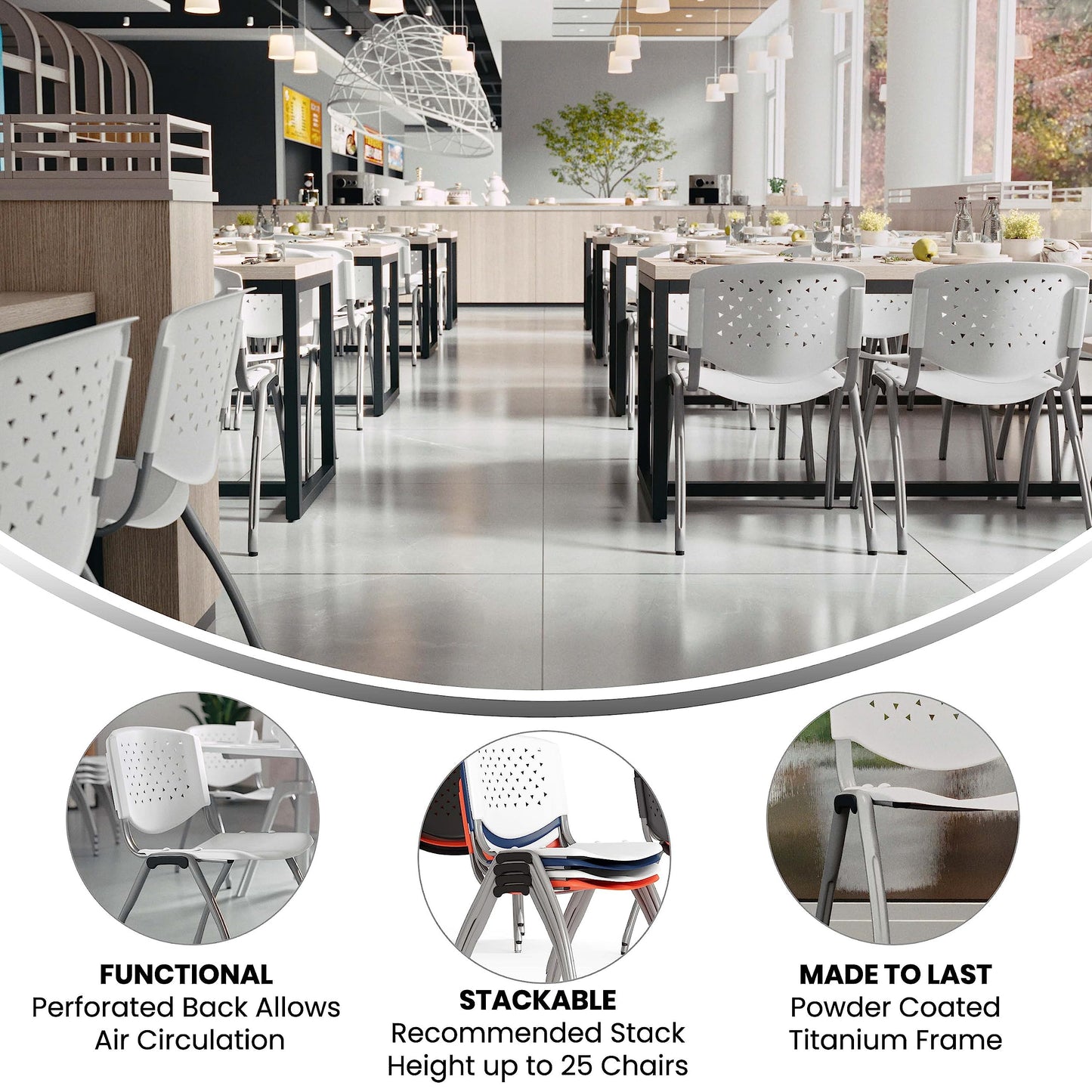 Flash Furniture HERCULES -5 Pack 880 lb. Capacity White Plastic Stack Chair | Comfortable Seating with Durable Design