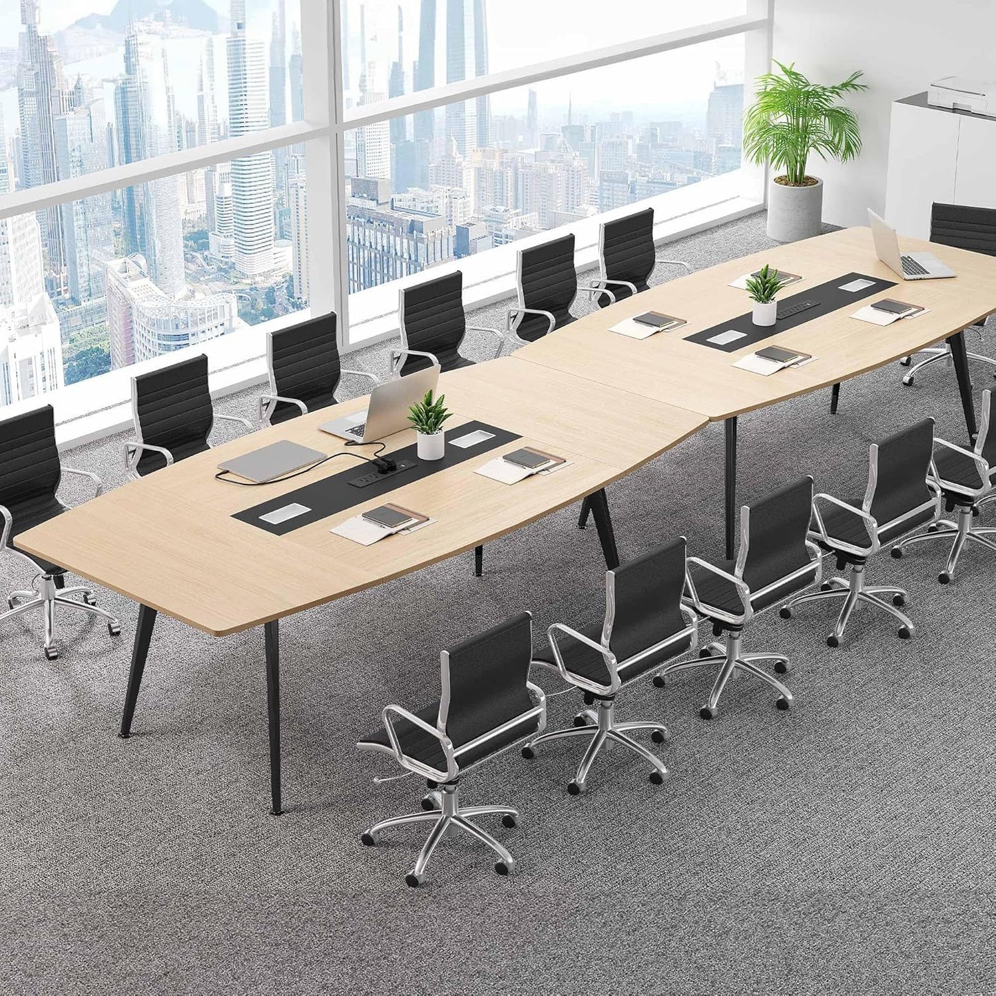 DWVO 6FT Conference Table, 70.8" Boat Shaped Meeting Table with Power Outlets & Rectangle Grommet, Modern Seminar Table for Office Conference Room, Boardroom Desk