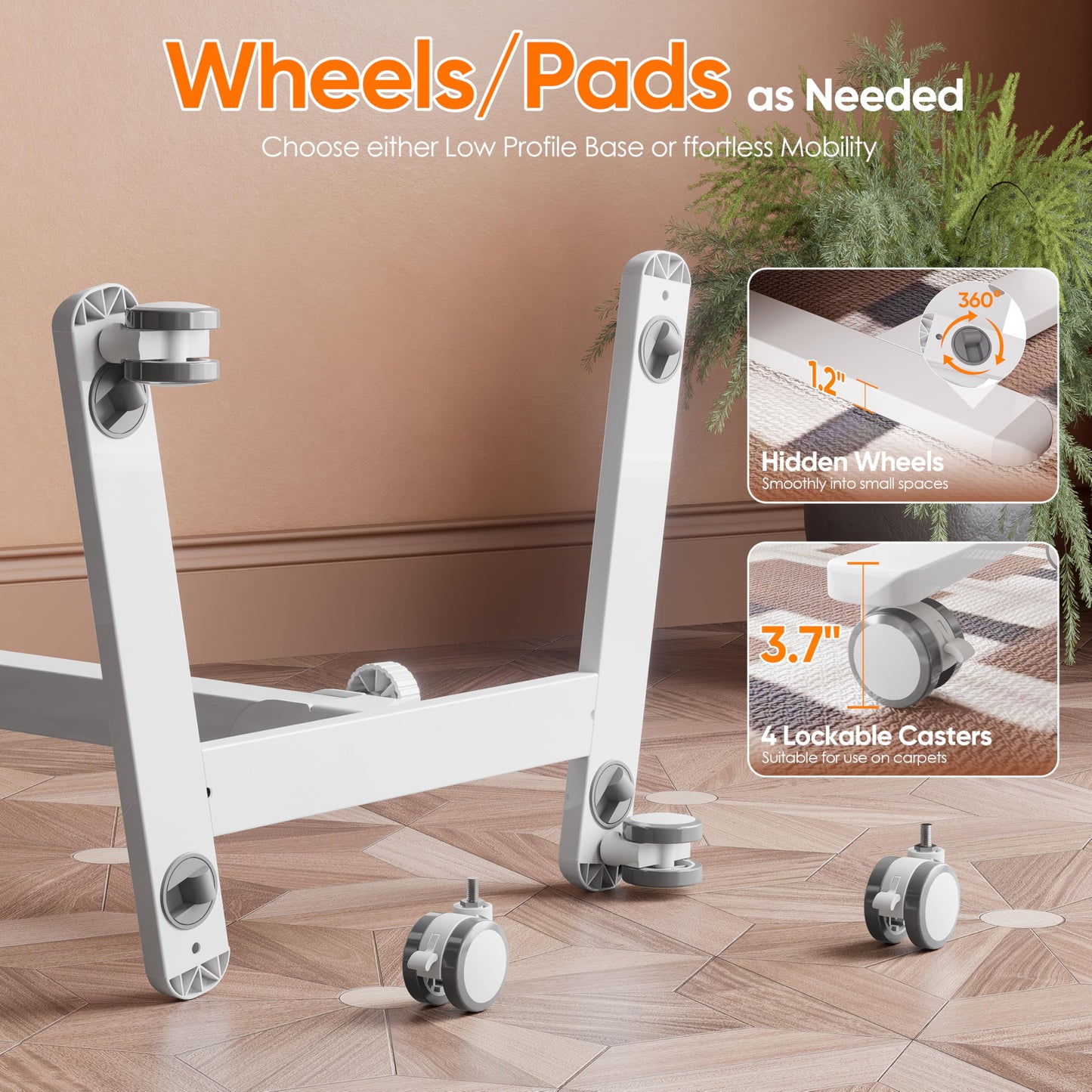 Monomi Mobile Folding Desk 25.6 Inch, Small Sit-Stand Height Adjustable Rolling Laptop Desk, Space-Saving Portable Desk with Wheels for Home Office Craft & Study, White