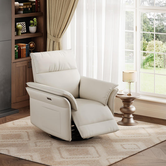 Garvee Power Recliner Glider Chair with Smooth Swivel and Rocking Motion Adjustable Recline USB Charging Port Premium Chenille Fabric and Double Armrests for Living Room and Nursery