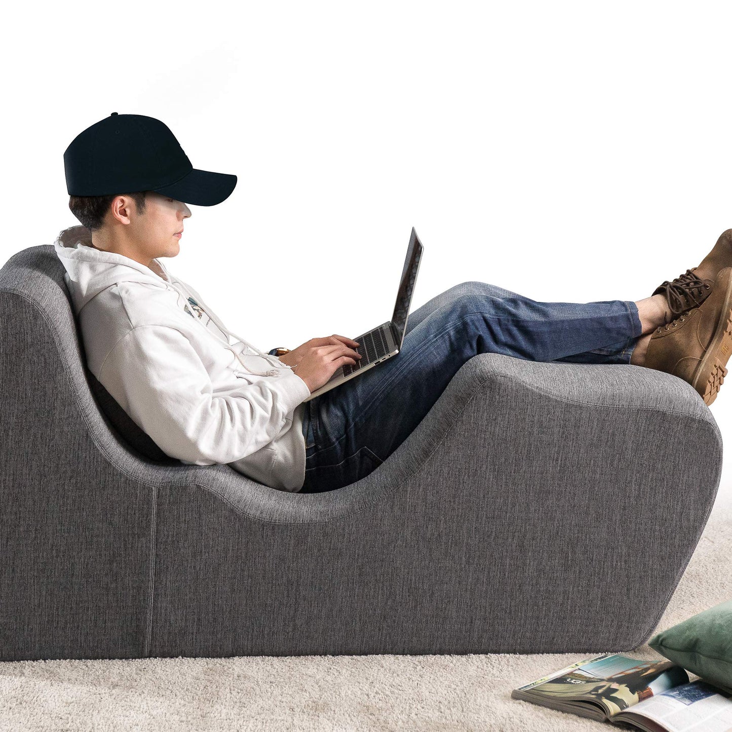 Zinus Lotus Zero Gravity Chaise Lounger, Foam Recliner for Living Room, Ergonomic Positioning for Better Relaxation, Pillow Included, No Assembly, Dark Grey