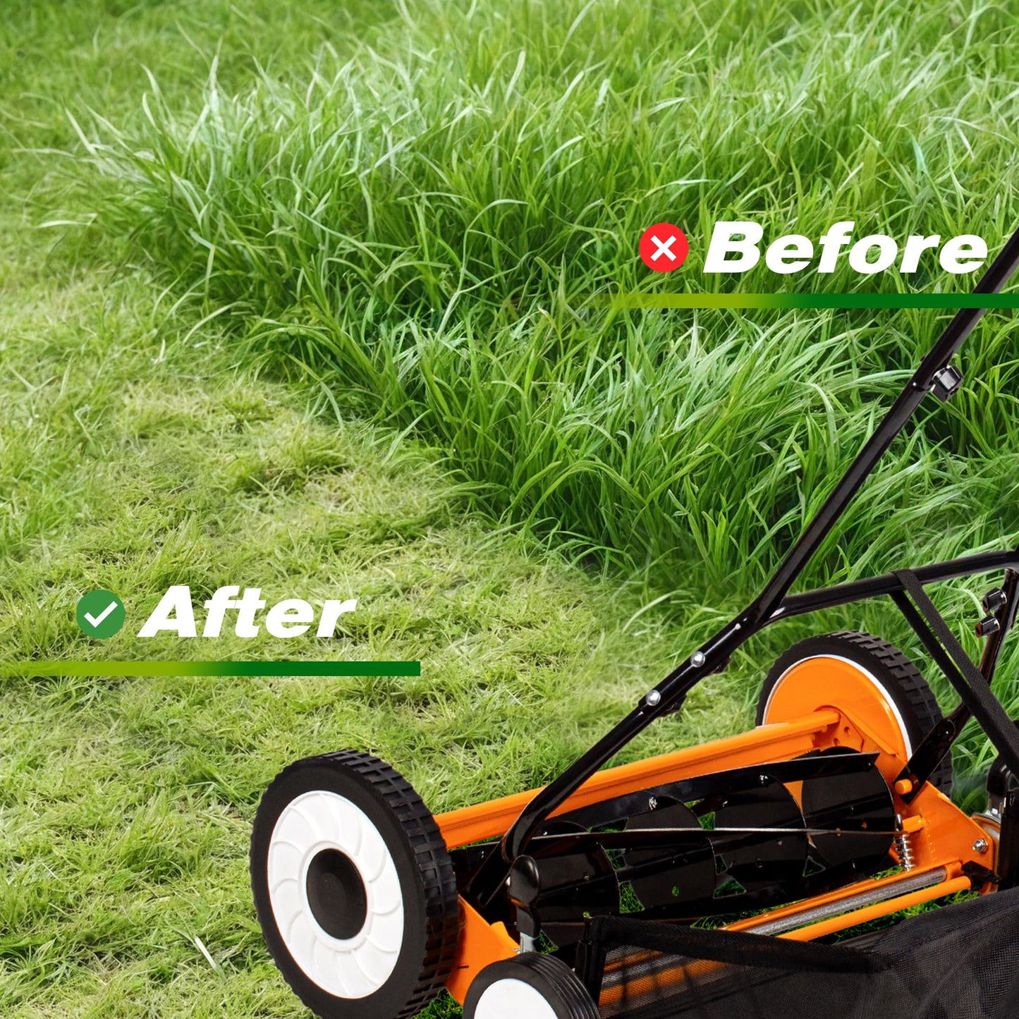 Walensee Manual Reel Lawn Mower with Grass Catcher, 20-Inch Cutting Width