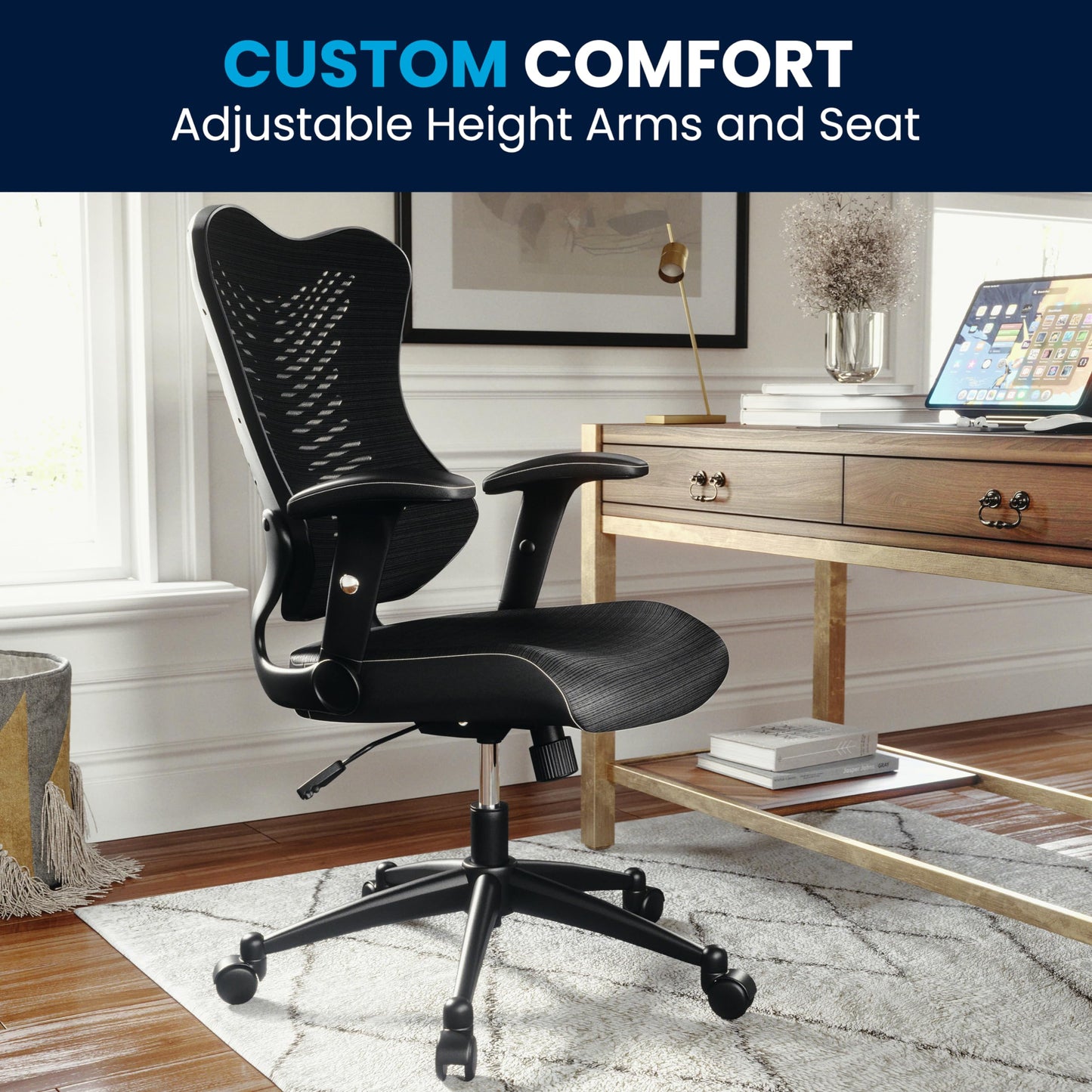 Flash Furniture Kale High Back Designer Black Mesh Executive Swivel Ergonomic Office Chair with Adjustable Arms