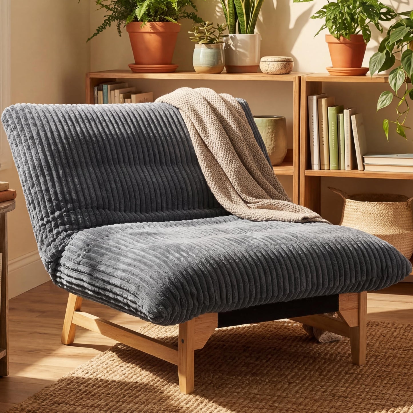 KEIKI Large Bean Bag Chair, Adults Kids Comfy Corduroy Small Couch with Wood Frame, Big Accent Beanbag Lounge Chairs Indoor, Lazy Cozy Floor Sofa Couches for Living Room Reading, Easy Assembly, Grey