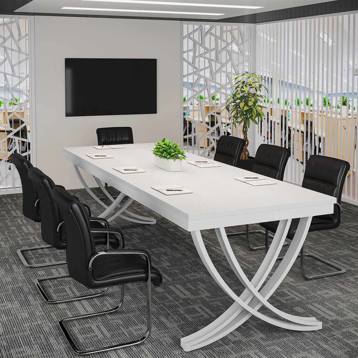 Tribesigns 6.5FT Conference Table for 6-8 People, 78 inch Long Rectangular Seminar Table with Strong Metal Frame, Business Furniture Boardroom Desk for Office Meeting Conference Room (1PC, White)