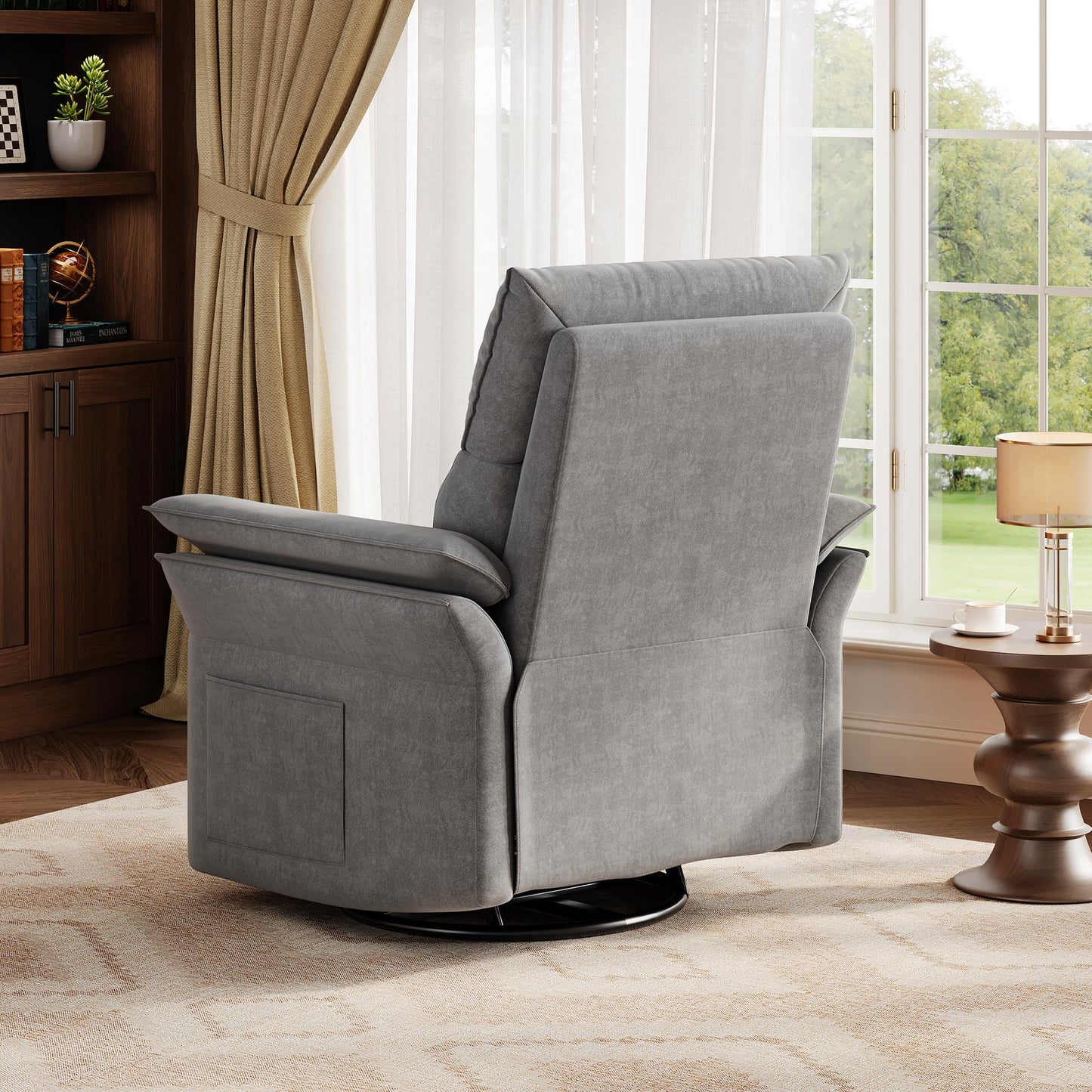GAOMON Swivel Rocking Recliner Chair, Manual Leather Recliner Glider with Lumbar Support & Padded Armrest, Comfortable Rocker Nursery Single Sofa for Living Room and Bedroom (Light Gray)
