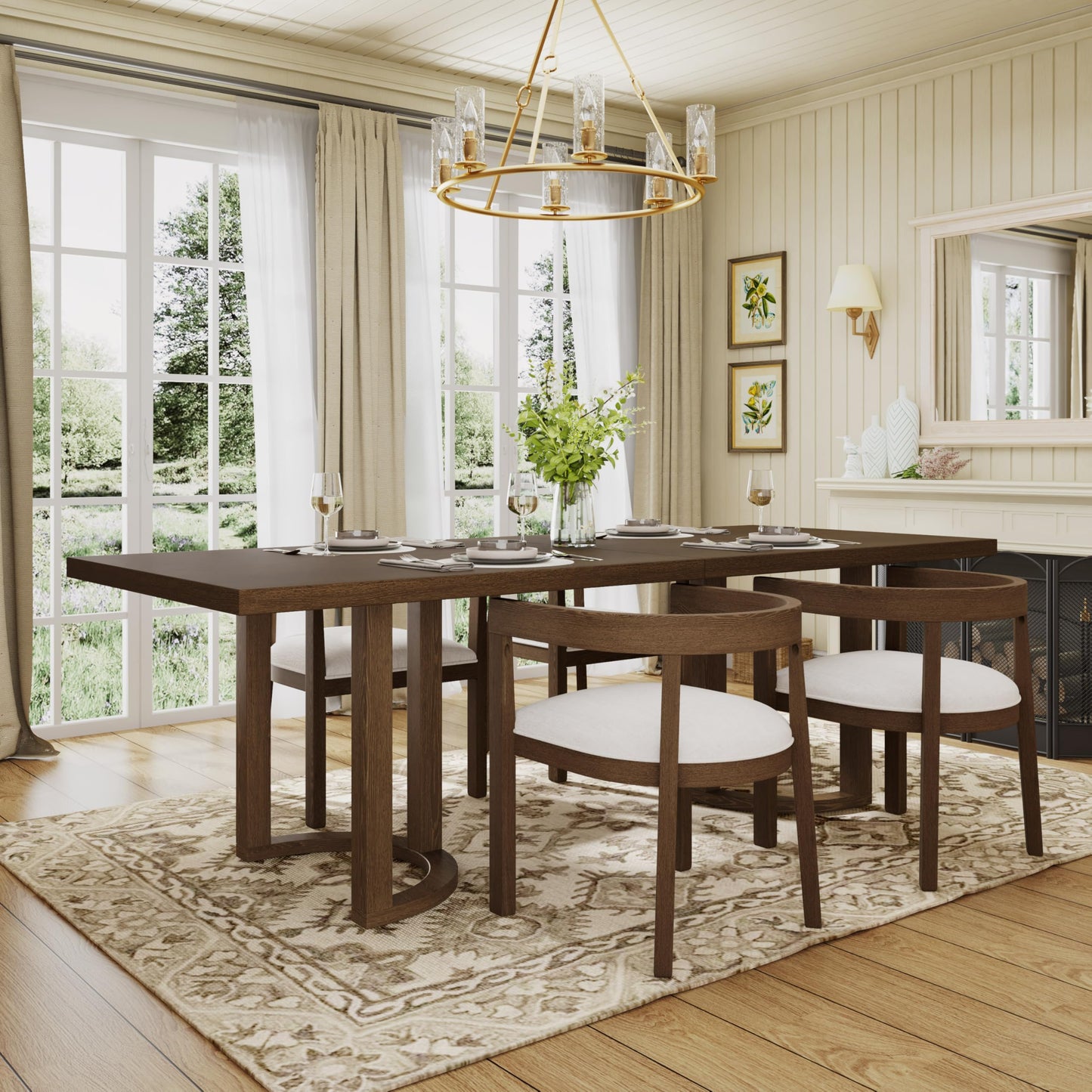 Christopher Knight Home Evat 95 Inch Dining Table for 6-8 People, Modern Kitchen Table with U-Shaped Legs, Large Wooden Rectangular Farmhouse Dinner Furniture for Dining Room, Home Office, Walnut