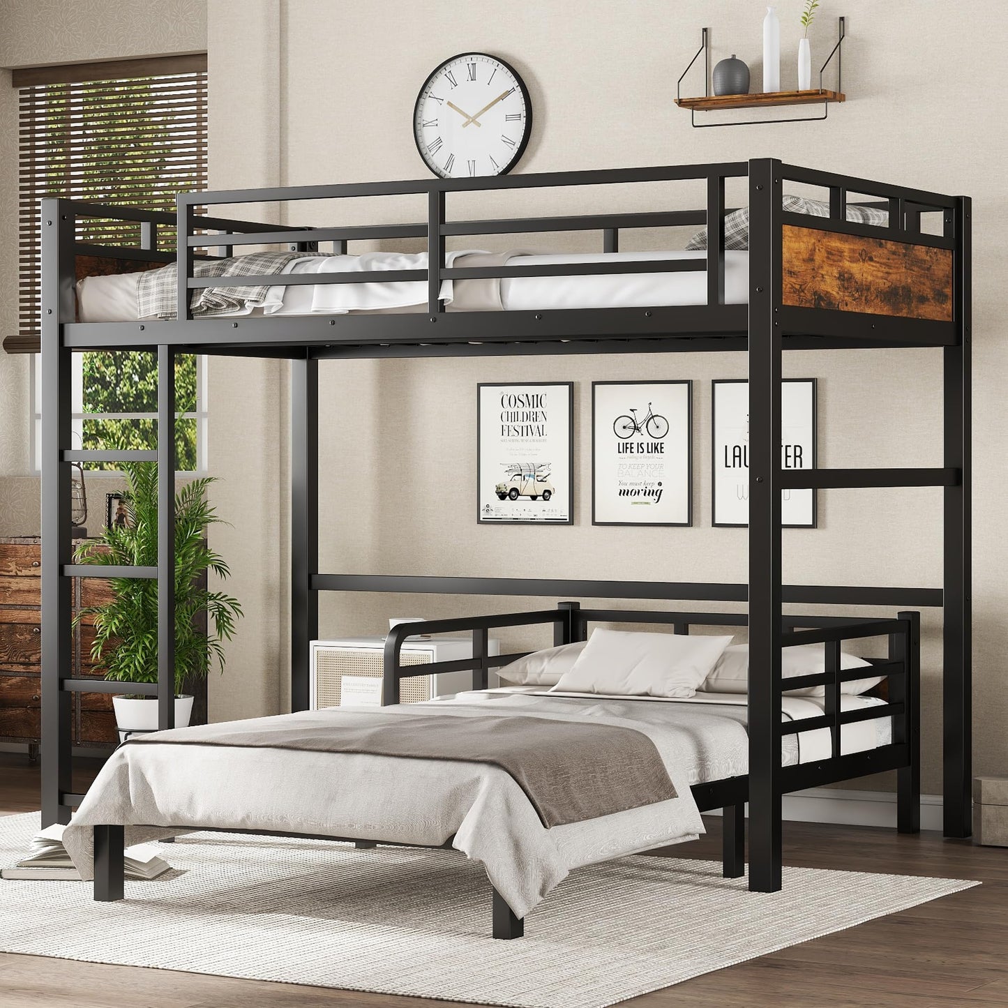 Twin XL Over Twin XL Bunk Bed with Headboard and Full Length Guardrail, Separable Bunk Bed, Heavy Duty Bunk Beds Can Turns Into Loft Bed and Platform Bed, Black