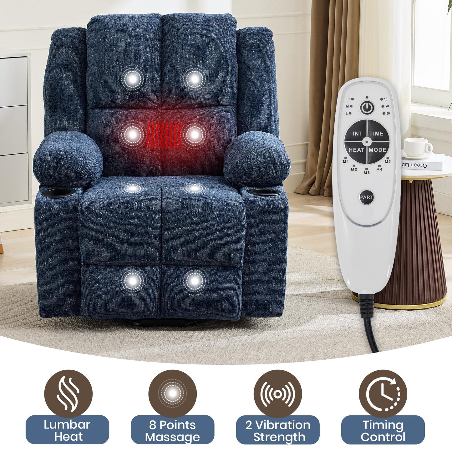 MilleLoom Oversized Power Lift Recliner Chair for Elderly with Vibration Massage and Lumbar Heating,150°Adjustable Lay Flat Lift Chair Electric Recliner Chairs,Stand Assist for Living Room,Dark Blue