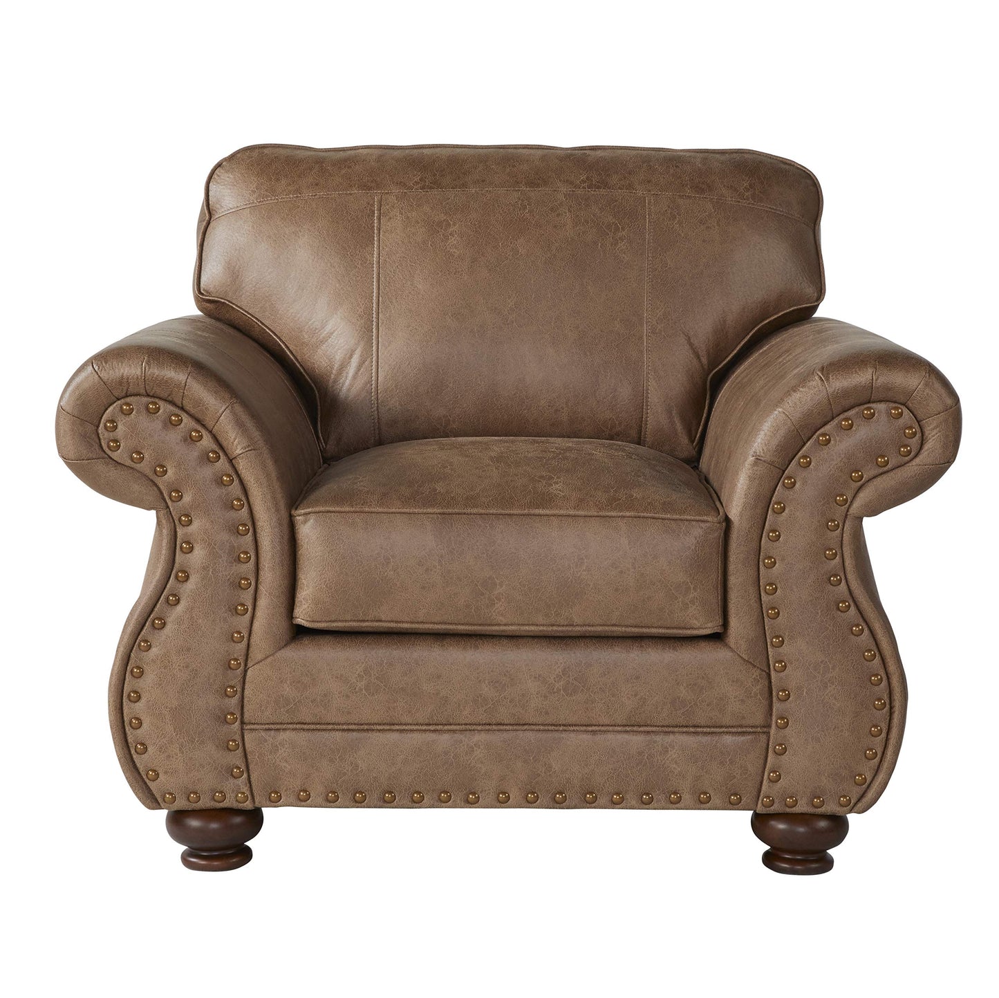 Roundhill Furniture Leinster Fabric Upholstered Nailhead 3-Piece Livingroom Set, Sofa, Loveseat, and Chair Set in Jetson Ginger