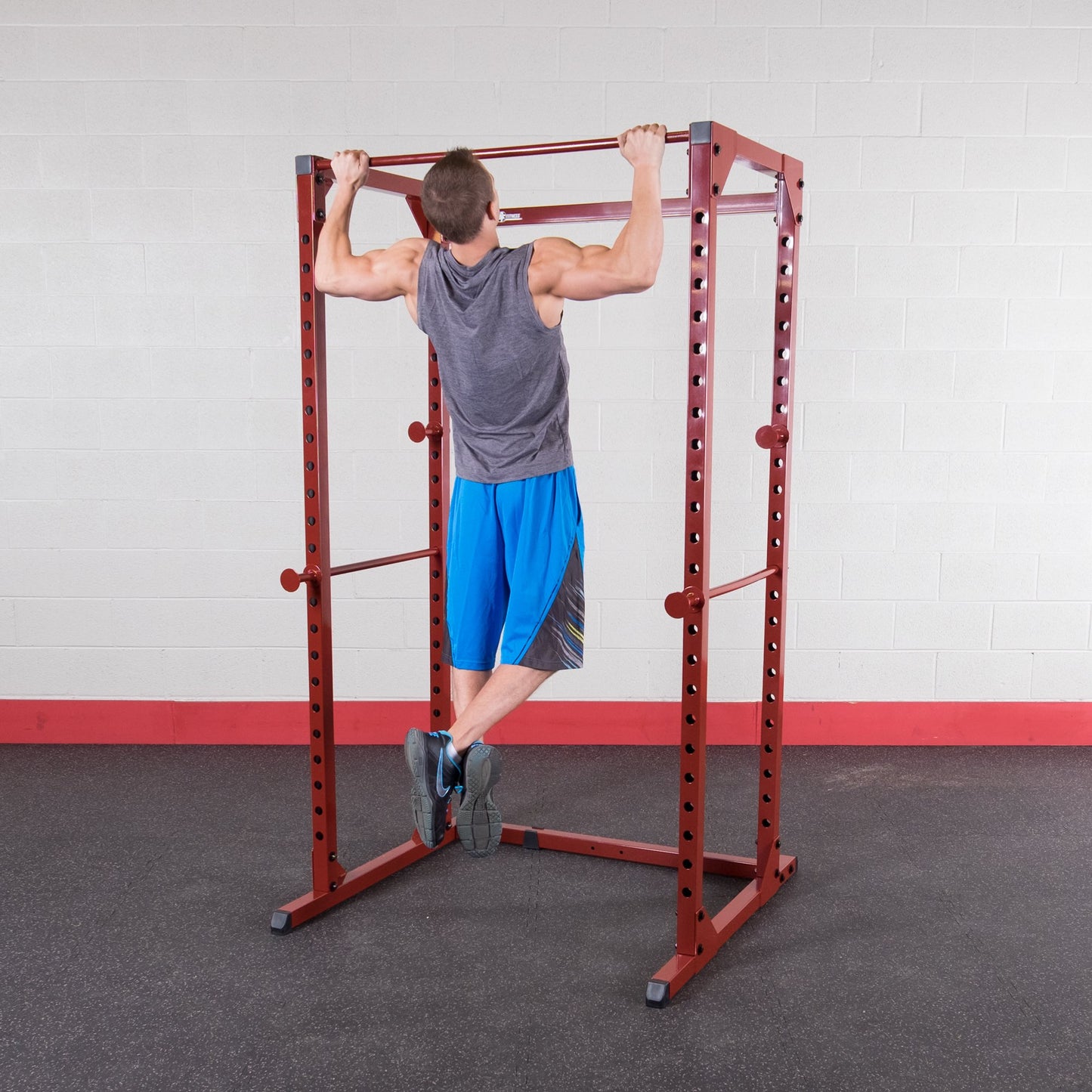 Body-Solid Best Fitness Power Rack - 14-Gauge Steel Home Gym with 500lb Capacity, Chin Bar, 23 Adjustable Safety Bars, Optional LAT & Dip Attachments, Red
