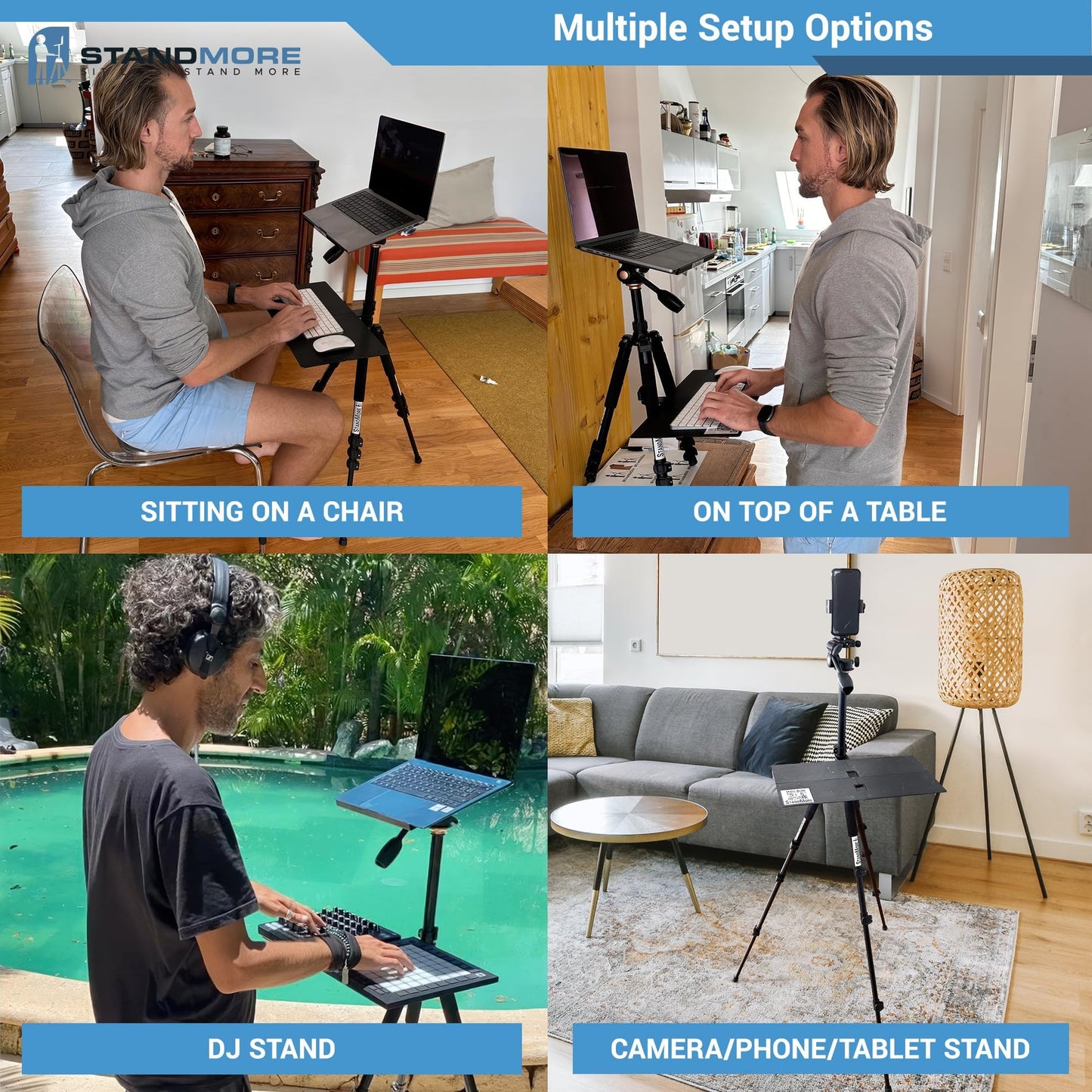 Portable Standing Desk with Keyboard Tray - Ergonomic, Height Adjustable Table with Carrying Bag for Indoor and Outdoor Use. Lightweight Design to Work Anywhere, Stay Healthy, and Stand More