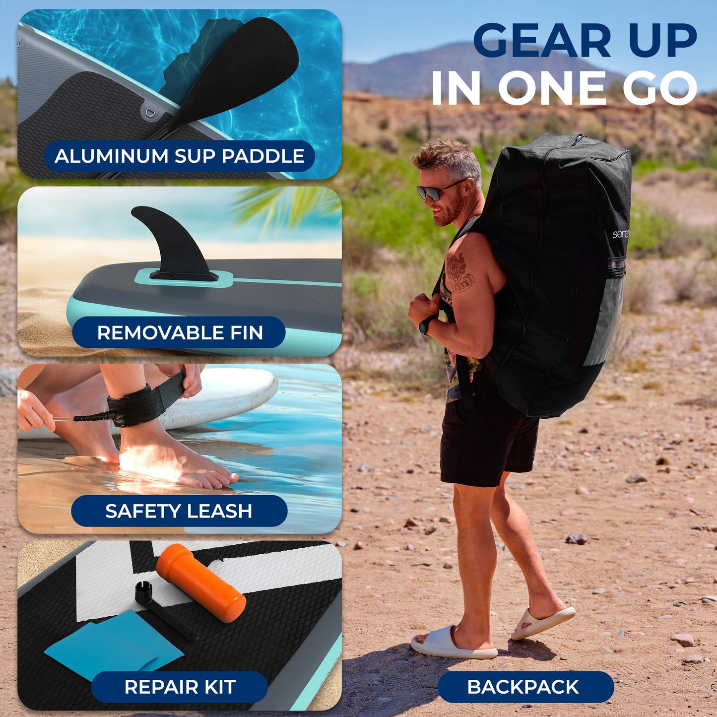 SereneLife XL Inflatable Stand Up Paddle Board – Extra-Wide, Pet & Family-Friendly SUP for Adults, Kids & Pets – Non-Slip Deck, Lightweight Stable Design, Premium Accessories - 440 lbs Capacity