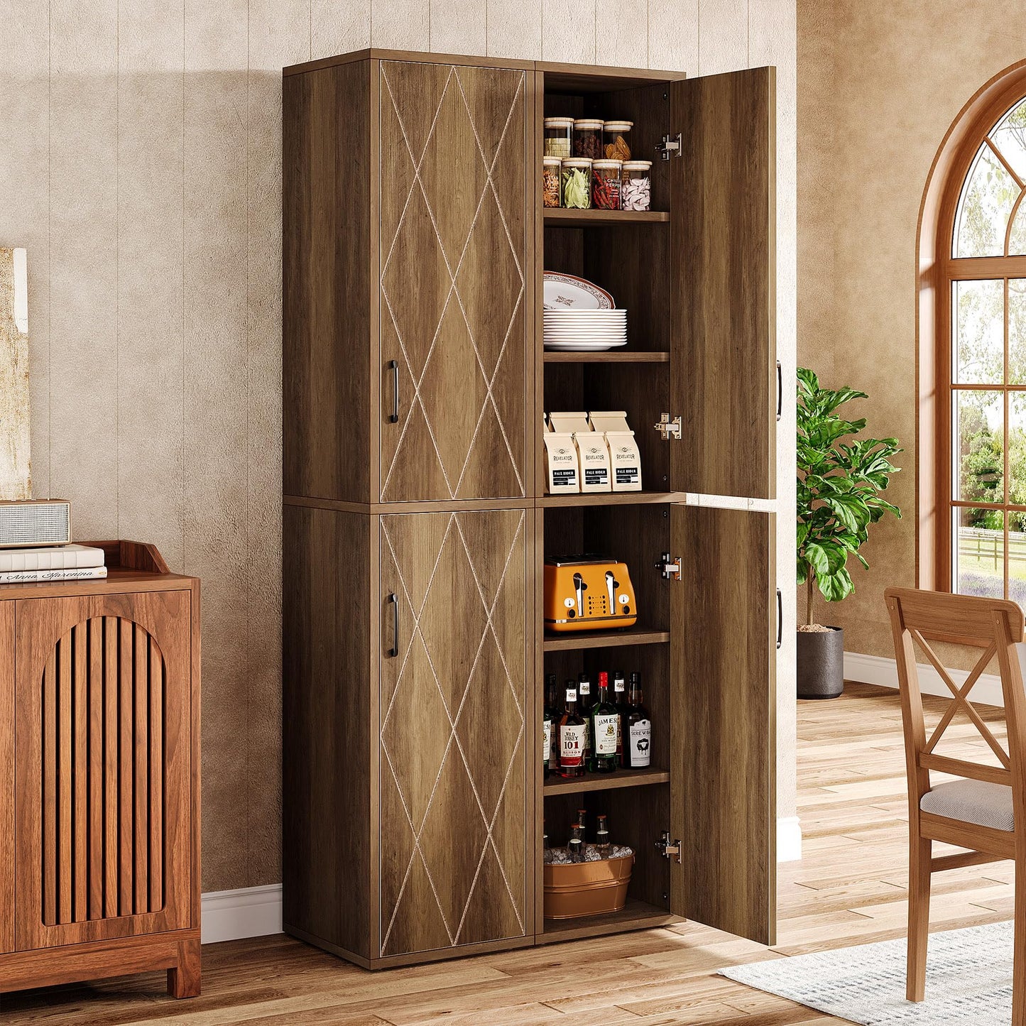Tribesigns 75" Tall Narrow Storage Cabinet, 15 Inch Wide Wood Kitchen Pantry Cabinet with Doors and 6 Shelves, Free Standing Utility Cabinet for Bathroom, Small Space, Laudry, Brown