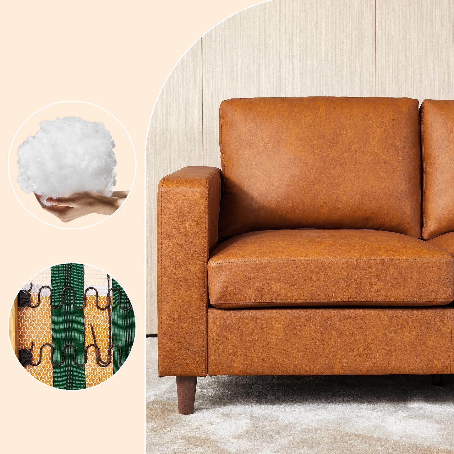 IDEALHOUSE Leather Couch 83 inch, Modern Sofa 3 Seater with Deep Seat & Padded Backrest, Faux Leather Couch with Armrests for Living Room, Bedroom, Office