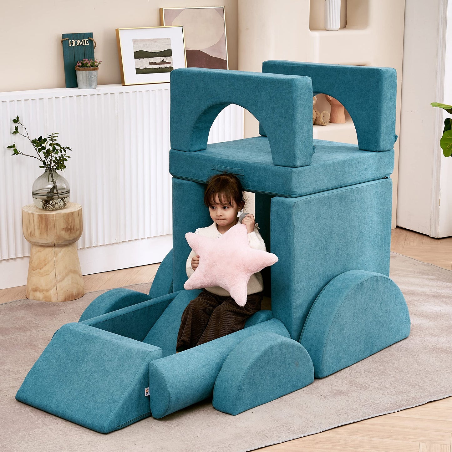 jela Couch 14PCS Luxury, Floor Sofa Modular Furniture for Adults,Kids. Playhouse Play Set for Toddlers Babies, Modular Foam Play Couch, Modular Sectional Sofa (Teal, 57"x28"x18")
