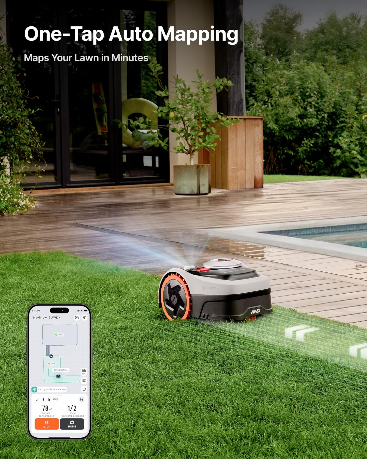 Segway Navimow i206 AWD Robot Lawn Mower (New i105N), Wire-Free with Garage S, All-Wheel Drive for 45% Slopes, EFLS NRTK + Vision, Auto Mapping, Covers 0.15 Acre (Garage Shipped Separately)