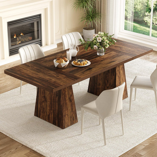 LITTLE TREE Dining Table for 4-6 People, Wooden Table, Rectangle Furniture with Heavy Duty Legs, Modern Kitchen Table for Home, Dining Room, Brown