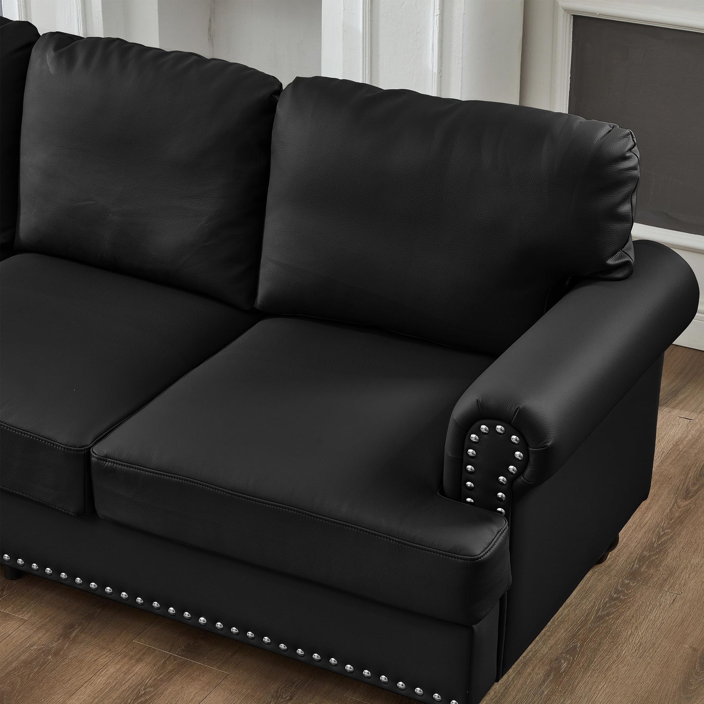 2 Pieses Living Room Sofa Sets Faux Leather Couch and Loveseat with Nailhead Decor, Soild Wood Legs, Rolled Armrests & Storage ,2PCS Sofas 3 Seaters Couch and Love Seat for Living Room Furniture Sets