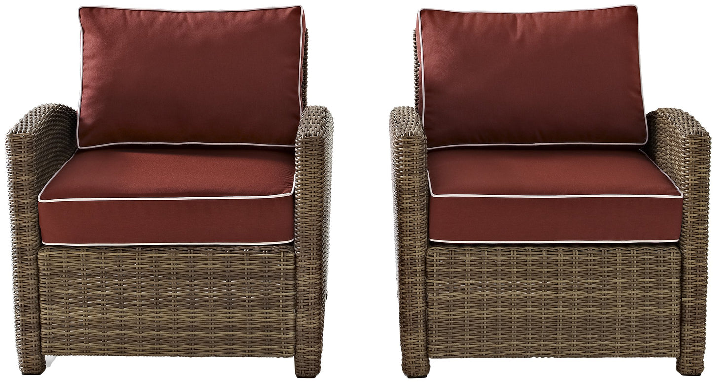 Crosley Furniture Bradenton 2-Piece Outdoor Chair Set, Wicker Patio Chairs for Conversation, Porch, Deck, Brown with Sangria Cushions