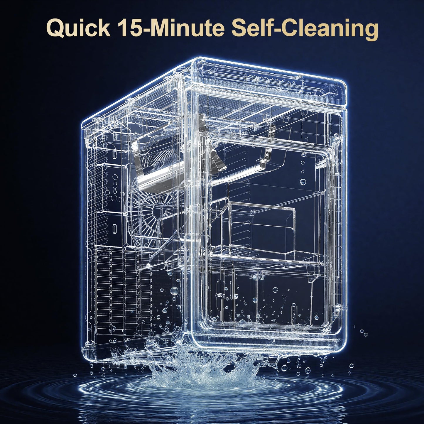 HEYNEMO Clear Ice Maker – Compact Countertop Ice Machine with 1.6" Square Ice Cubes, Fast 10-Min Ice Production, Self-Cleaning,LED Light & Timer，Portable Electric Ice Maker for Kitchen, Bar, RV, Black