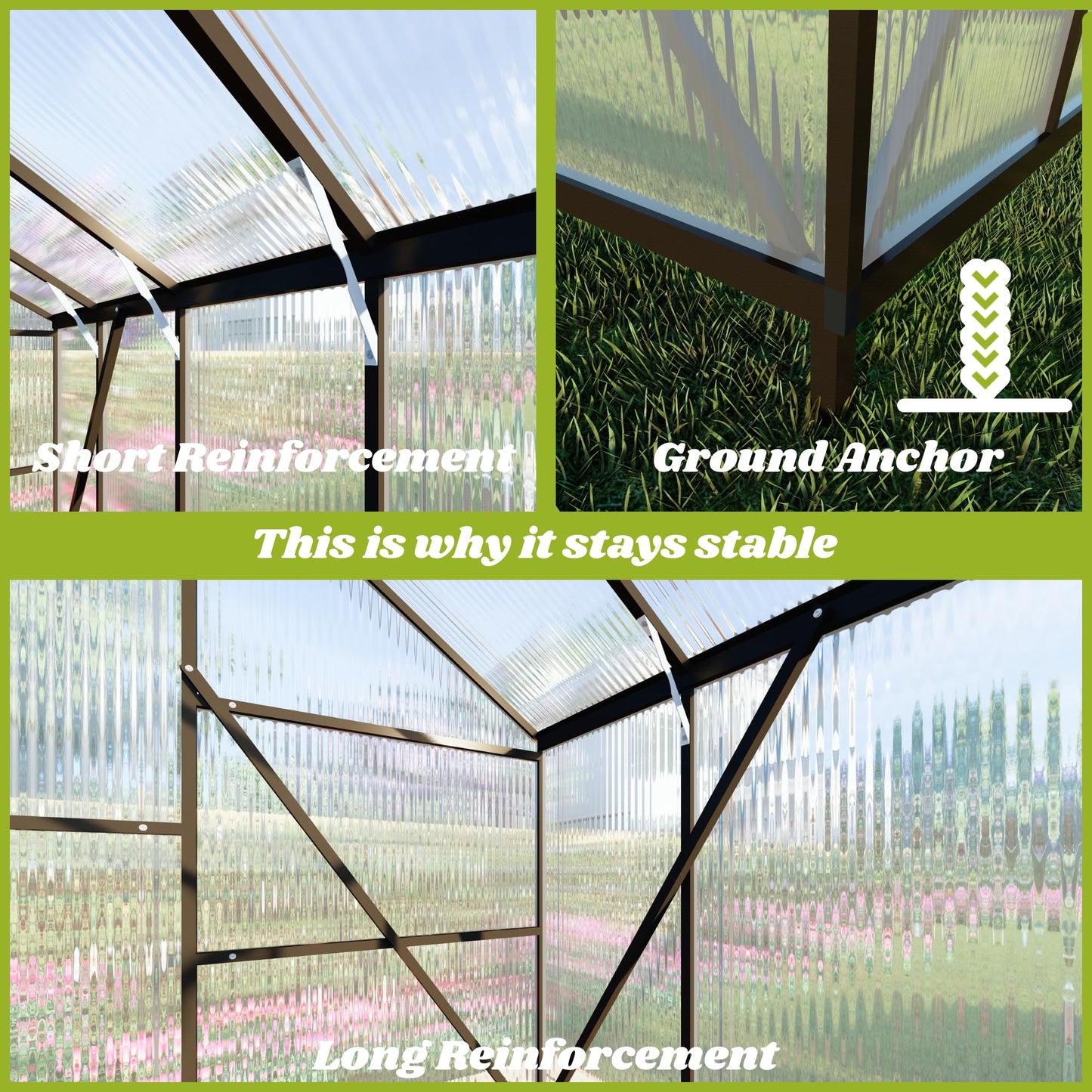 6x4FT Greenhouse for Outdoors, Polycarbonate Greenhouse with Quick Setup Structure and Roof Vent, Aluminum Large Walk-in Green House for Outside Garden Backyard, Dark Gray